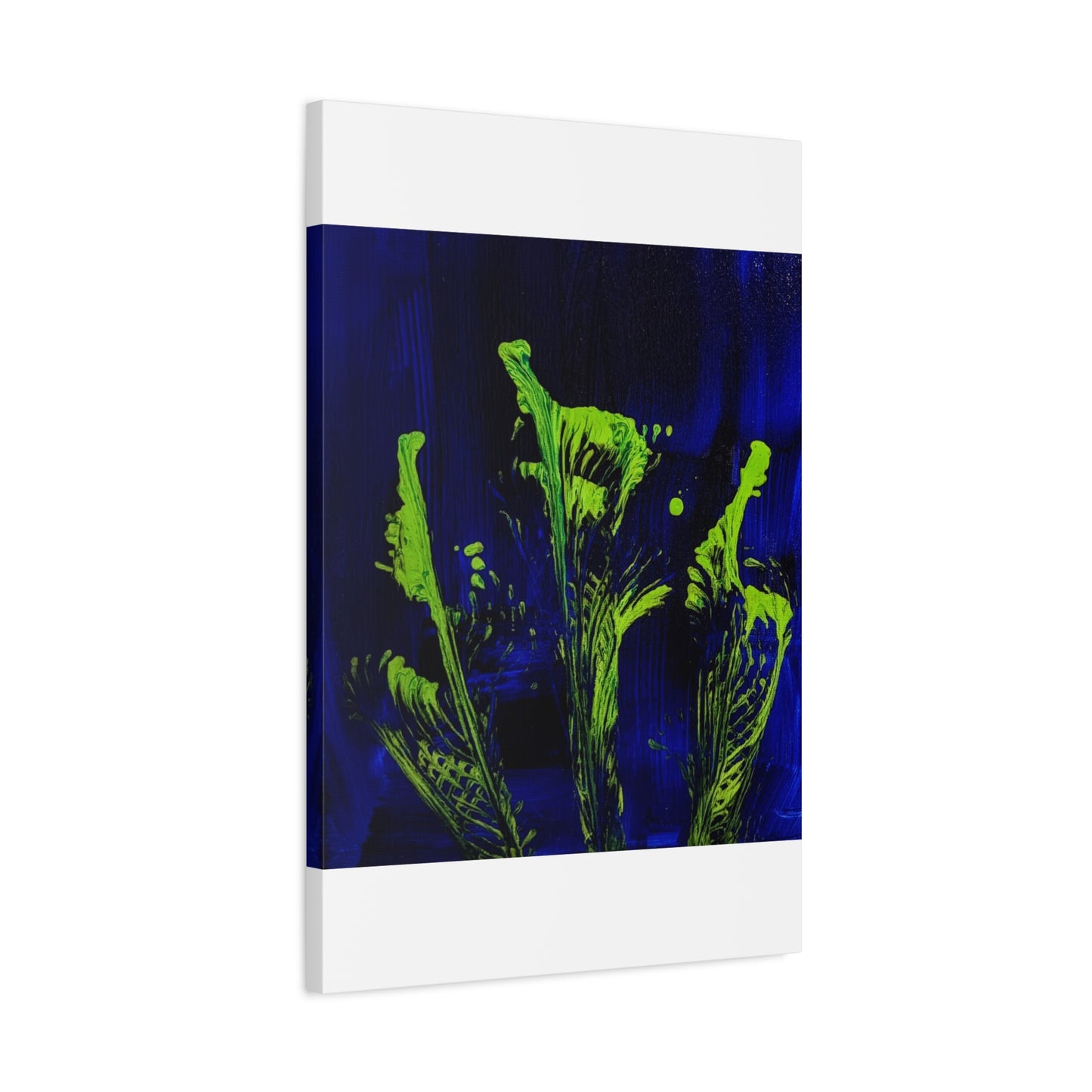 calla_lillies_pt.2 - Neon Floral Abstract Canvas Print — Blue & Lime Stretched Wall Art