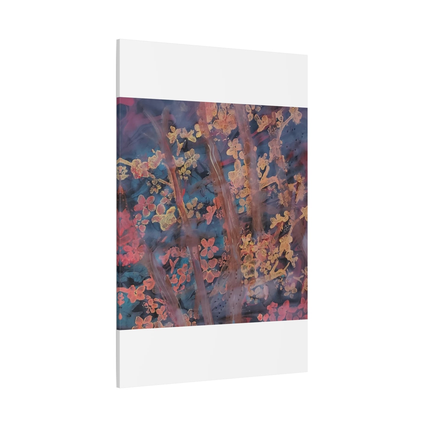 Abstract Floral Canvas Print — Moody Pink & Blue Stretched Wall Art