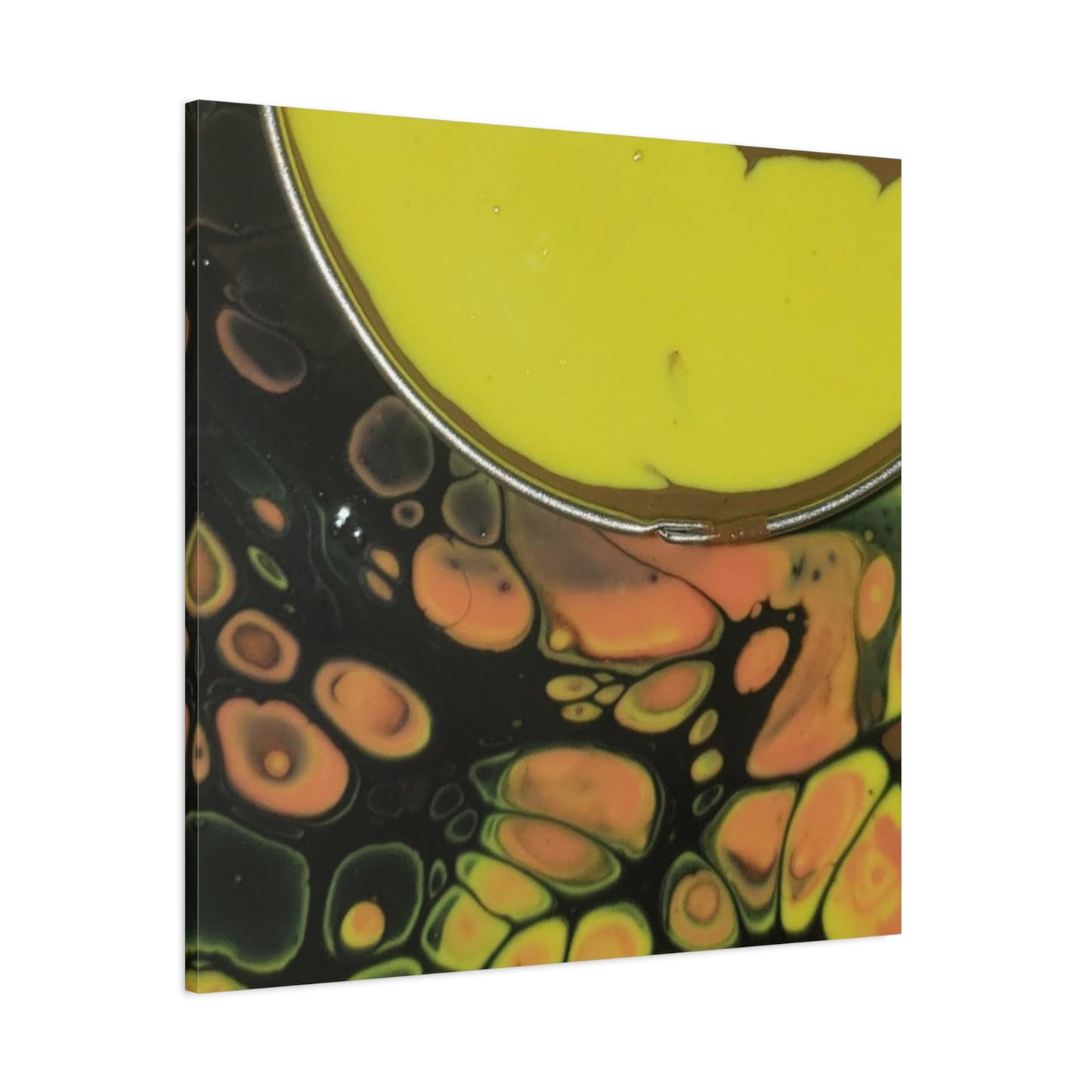 Abstract Fluid Art Canvas Print — Yellow & Black Cell Pour