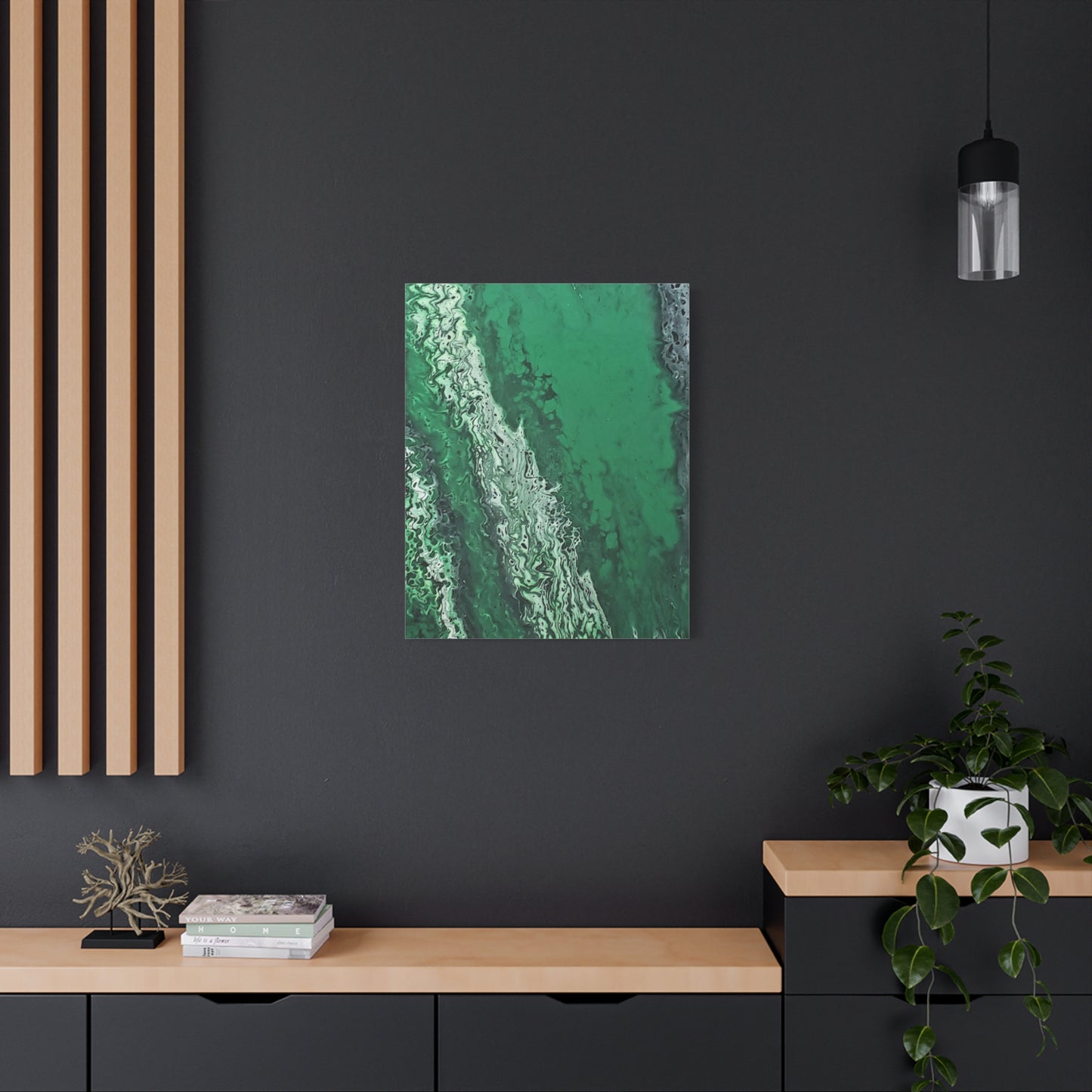 Emerald Wave Abstract Canvas Print — Matte Stretched Wall Art