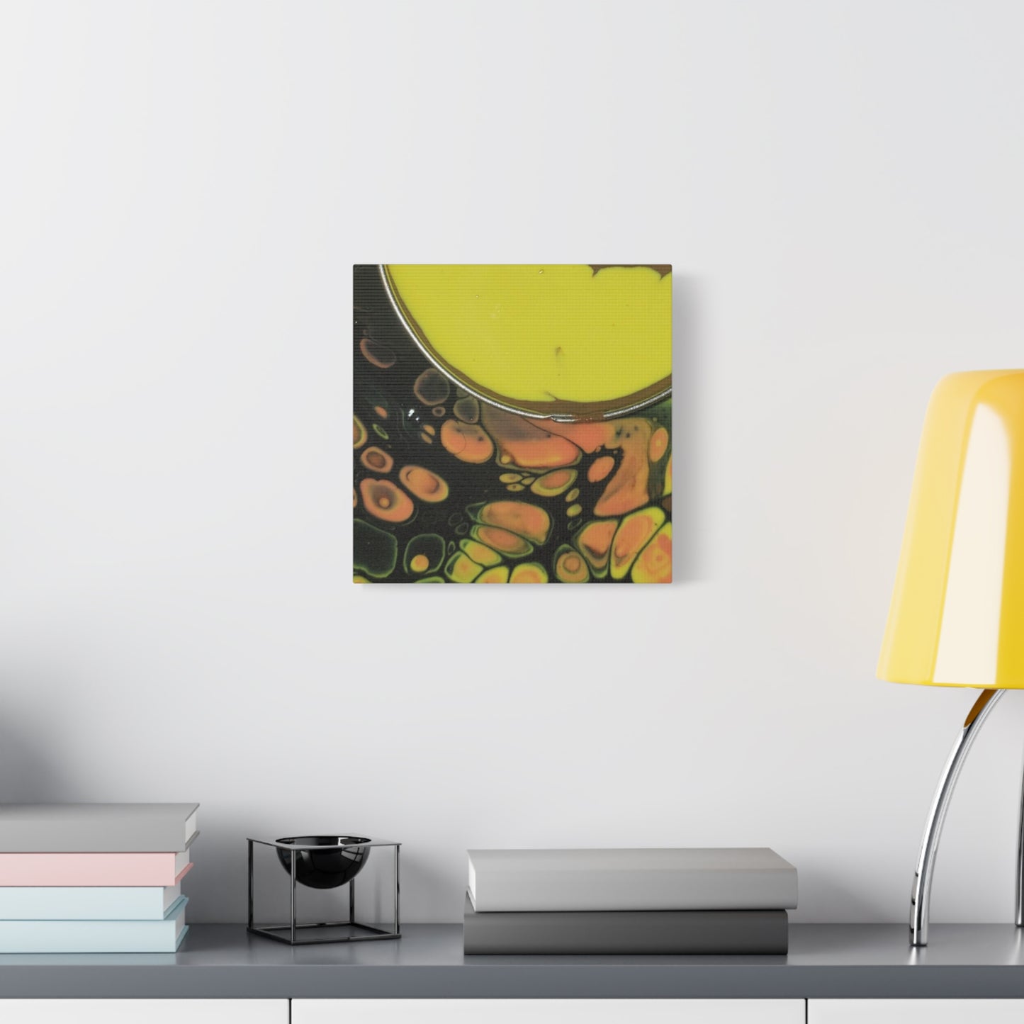 Abstract Fluid Art Canvas Print — Yellow & Black Cell Pour