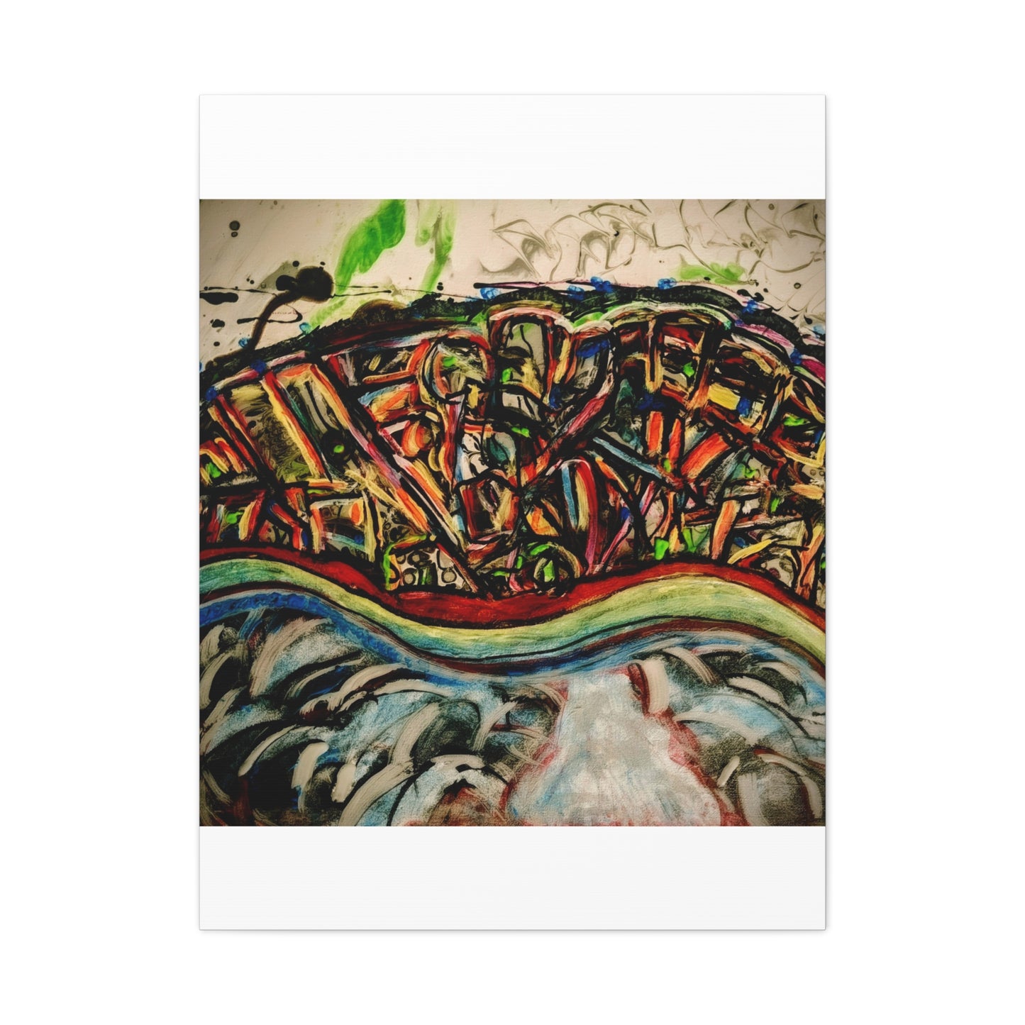 Acrylic_inequalities - Abstract Coastal Cityscape Canvas — Vibrant Ocean Wave Wall Art
