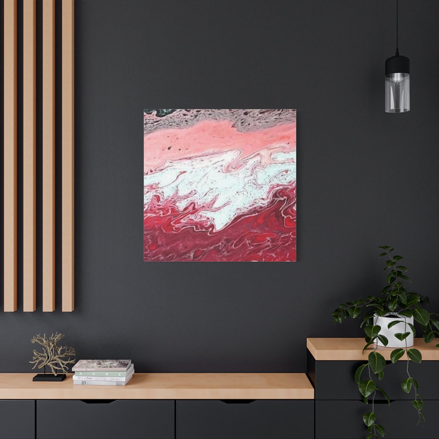 Abstract Pink & Red Fluid Art Canvas — Matte Stretched Wall Art