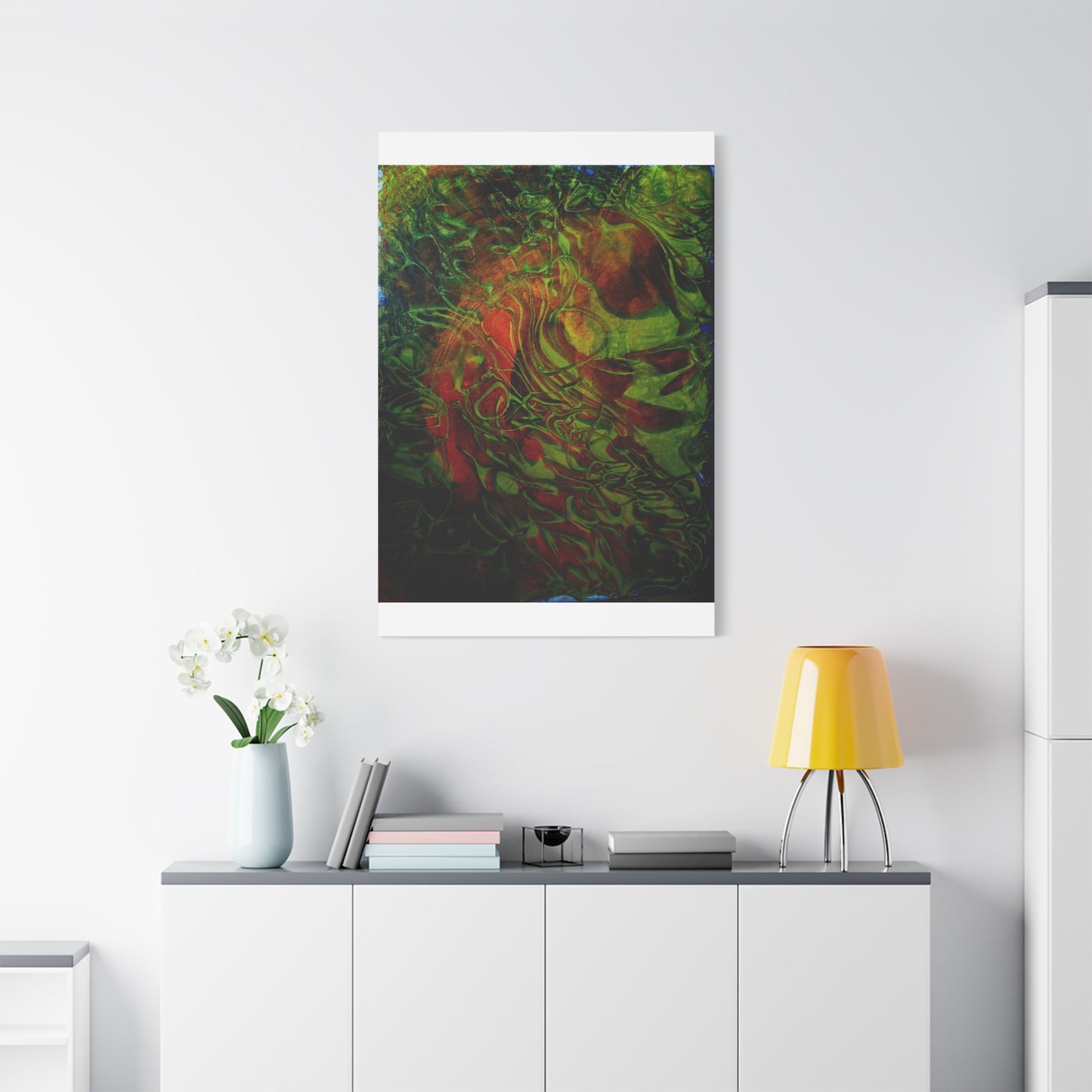 Abstract Green & Red Fluid Art Canvas Print