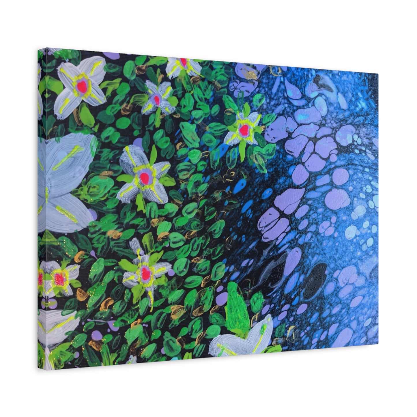 Floetrol&Flowers -  Reef Matte Canvas Wall Art — Blue & Green Abstract Flower Painting