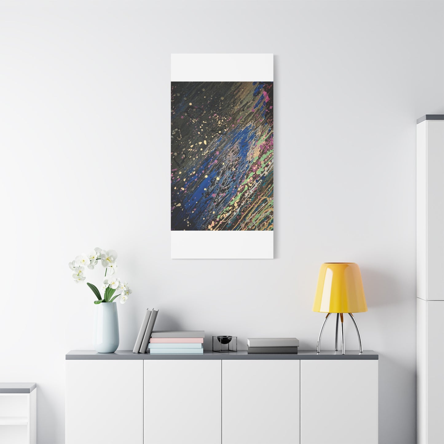 Abstract Splatter Matte Canvas Print — Colorful Fluid Art Wall Decor, Stretched 1.25"