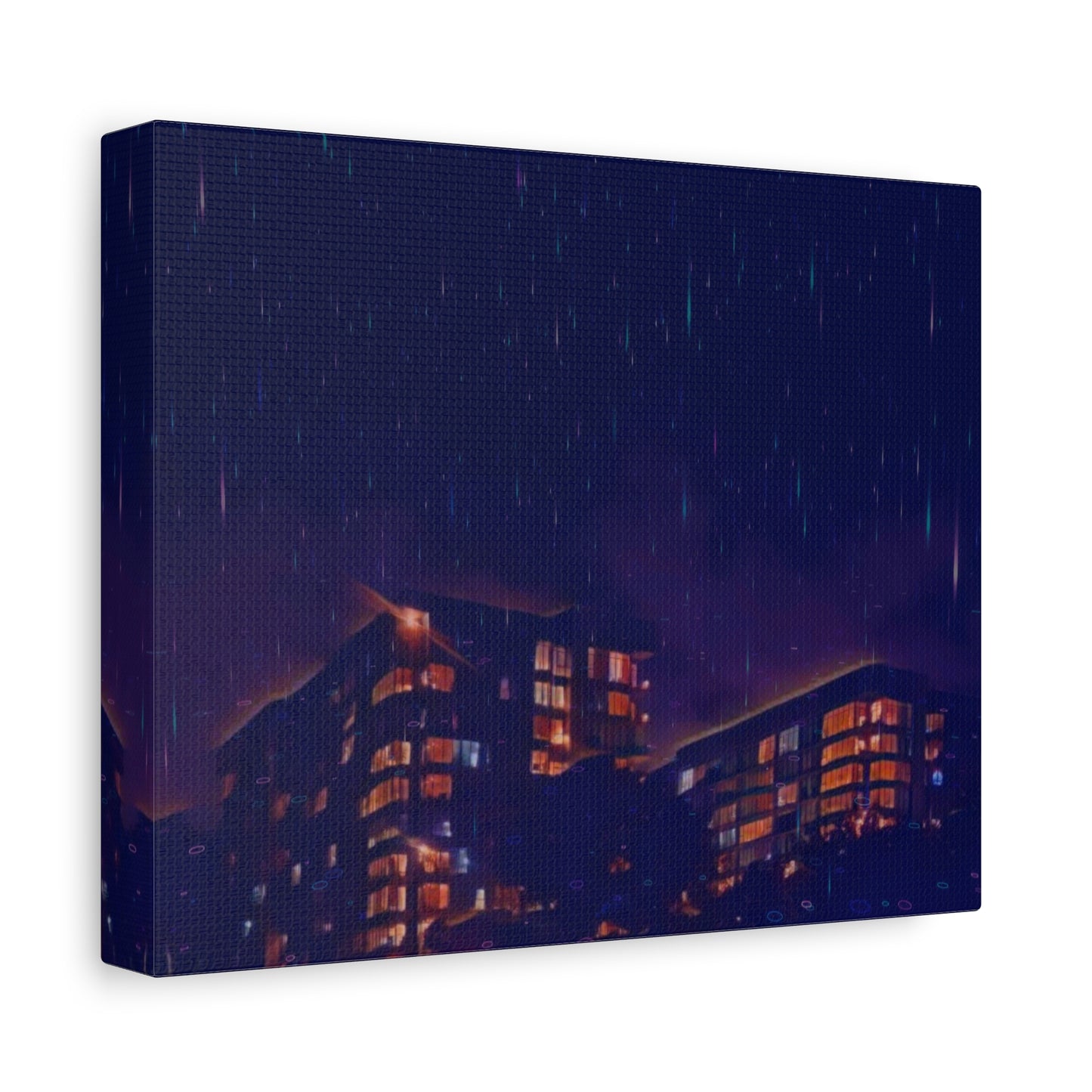 Neon Percipitation @ night - Canvas Print — Moody Urban Wall Art