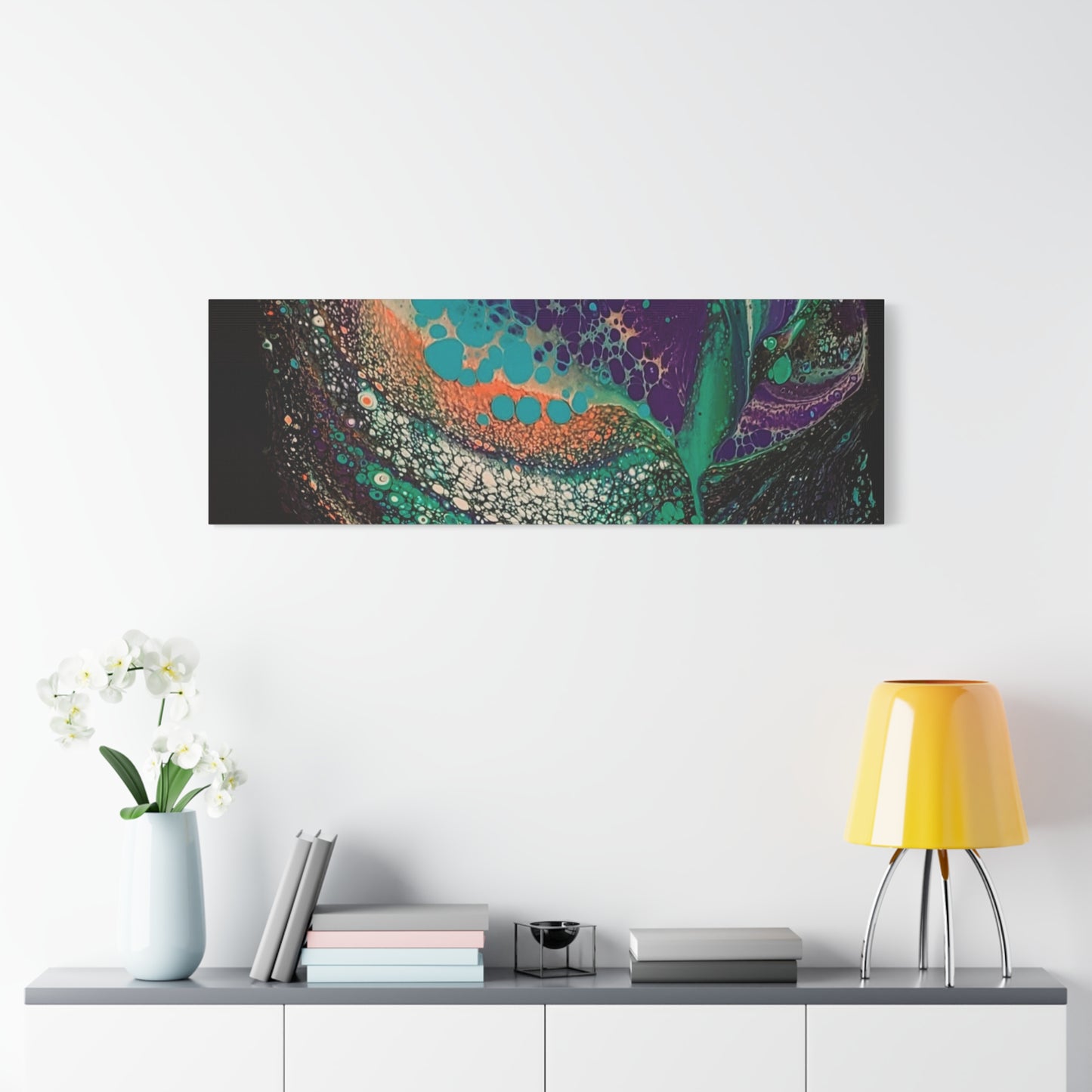 Abstract Fluid Art Canvas Print — Teal, Purple & Gold Swirl Matte Stretched Wall Art