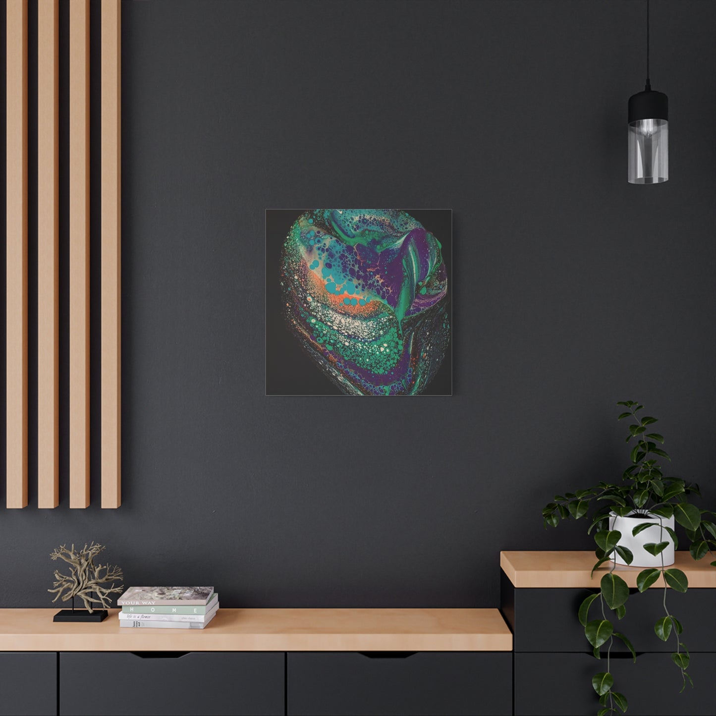 Abstract Fluid Art Canvas Print — Teal, Purple & Gold Swirl Matte Stretched Wall Art