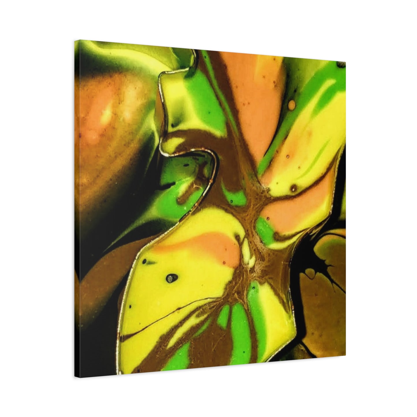Abstract Green & Gold Fluid Art Matte Canvas Print (Stretched)
