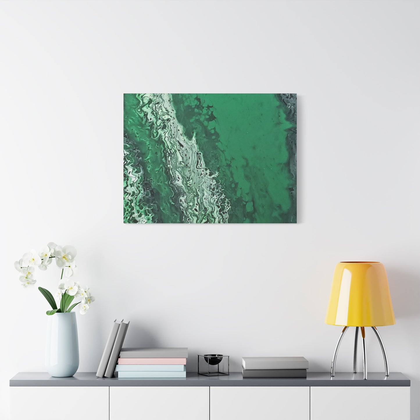 Emerald Wave Abstract Canvas Print — Matte Stretched Wall Art