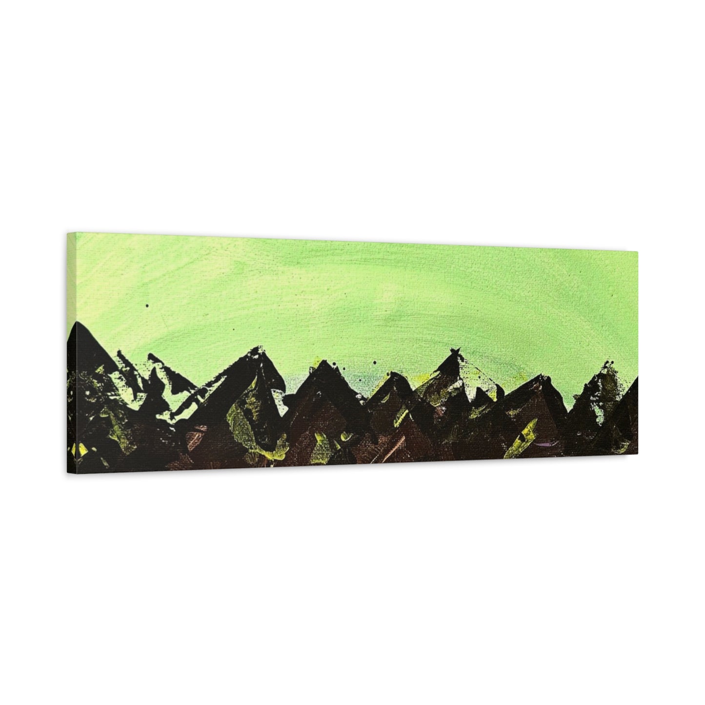 Green Moonrise Canvas Wall Art – Mountain Silhouette Nightscape