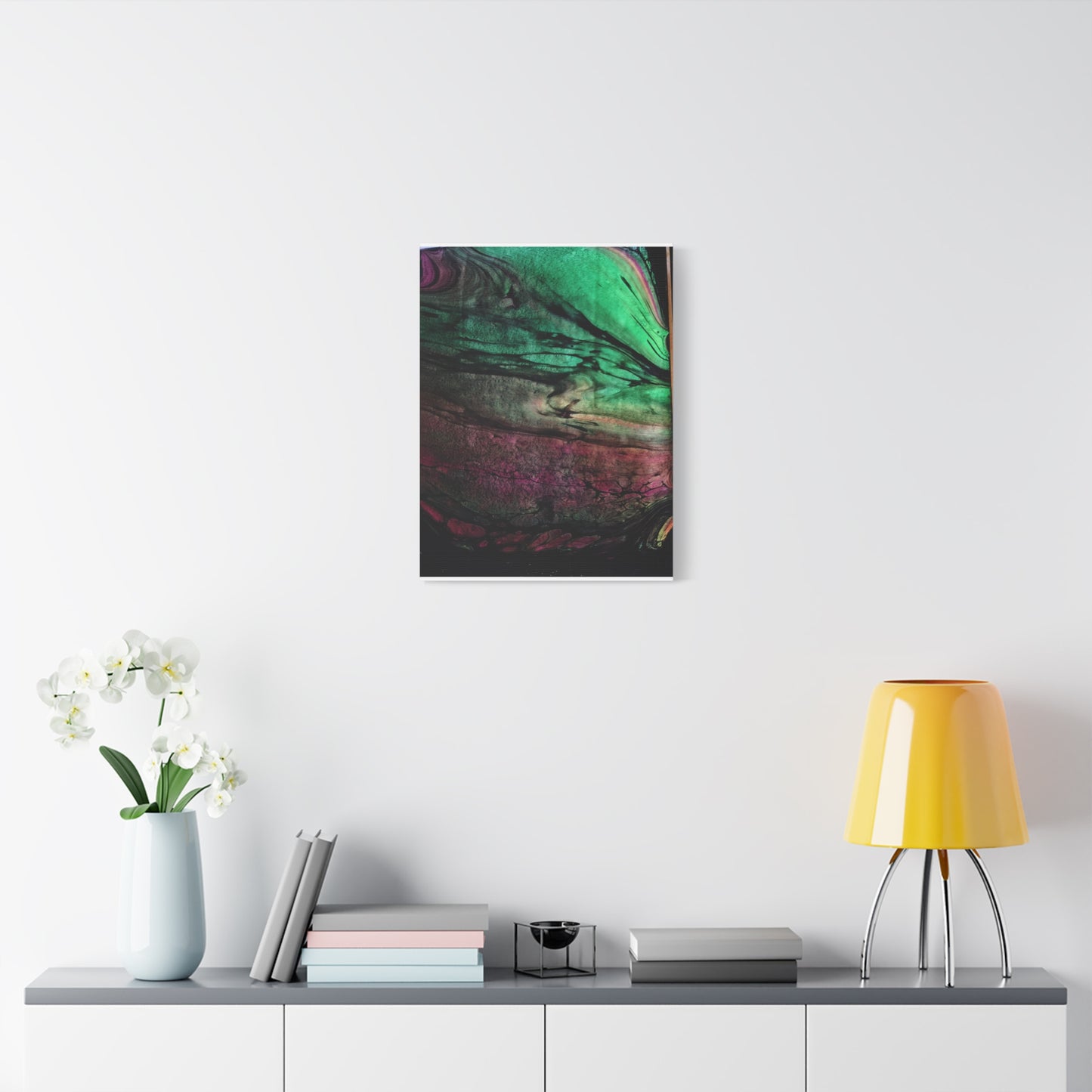 flame tempered pour - Abstract Teal & Magenta Canvas Wall Art — Matte Stretched 1.25"