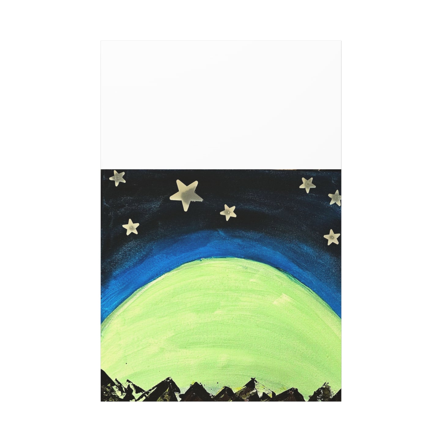 Green Moonrise Canvas Wall Art – Mountain Silhouette Nightscape