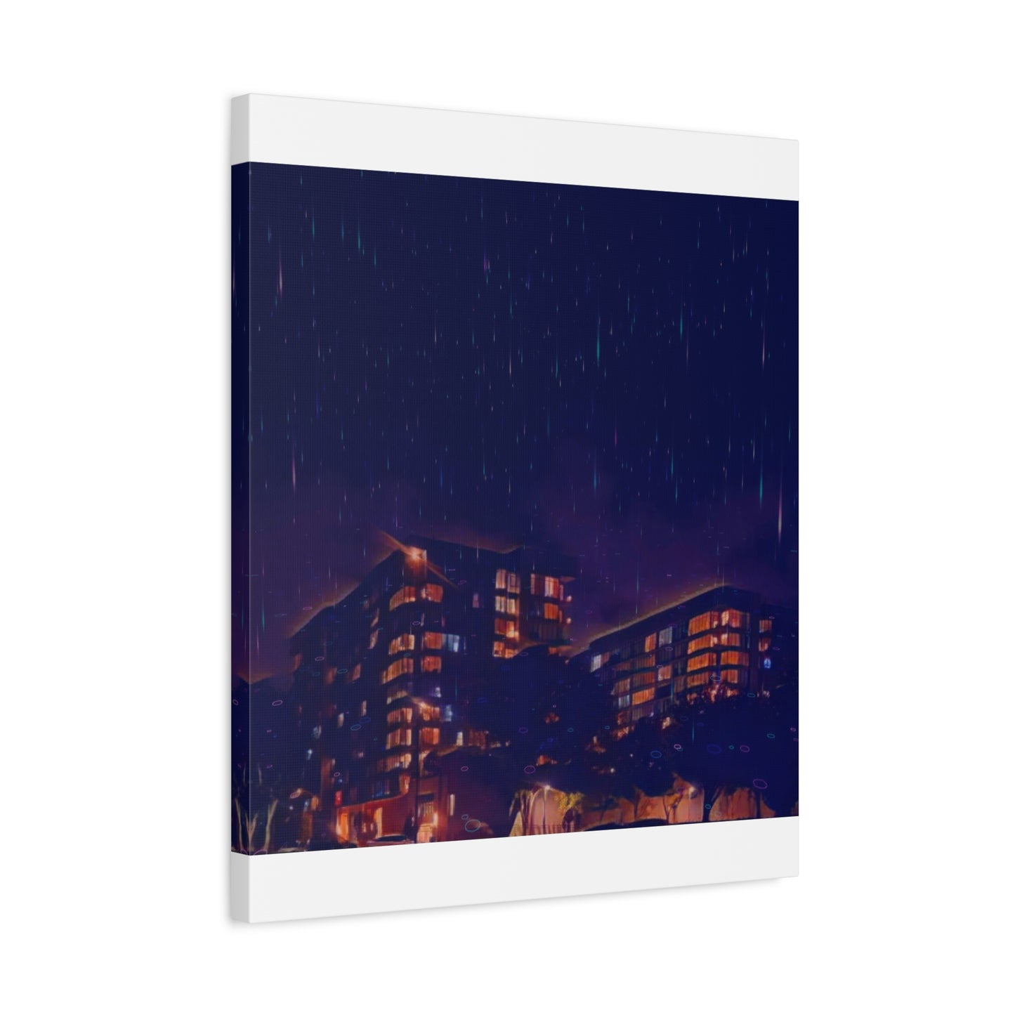 Neon Percipitation @ night - Canvas Print — Moody Urban Wall Art