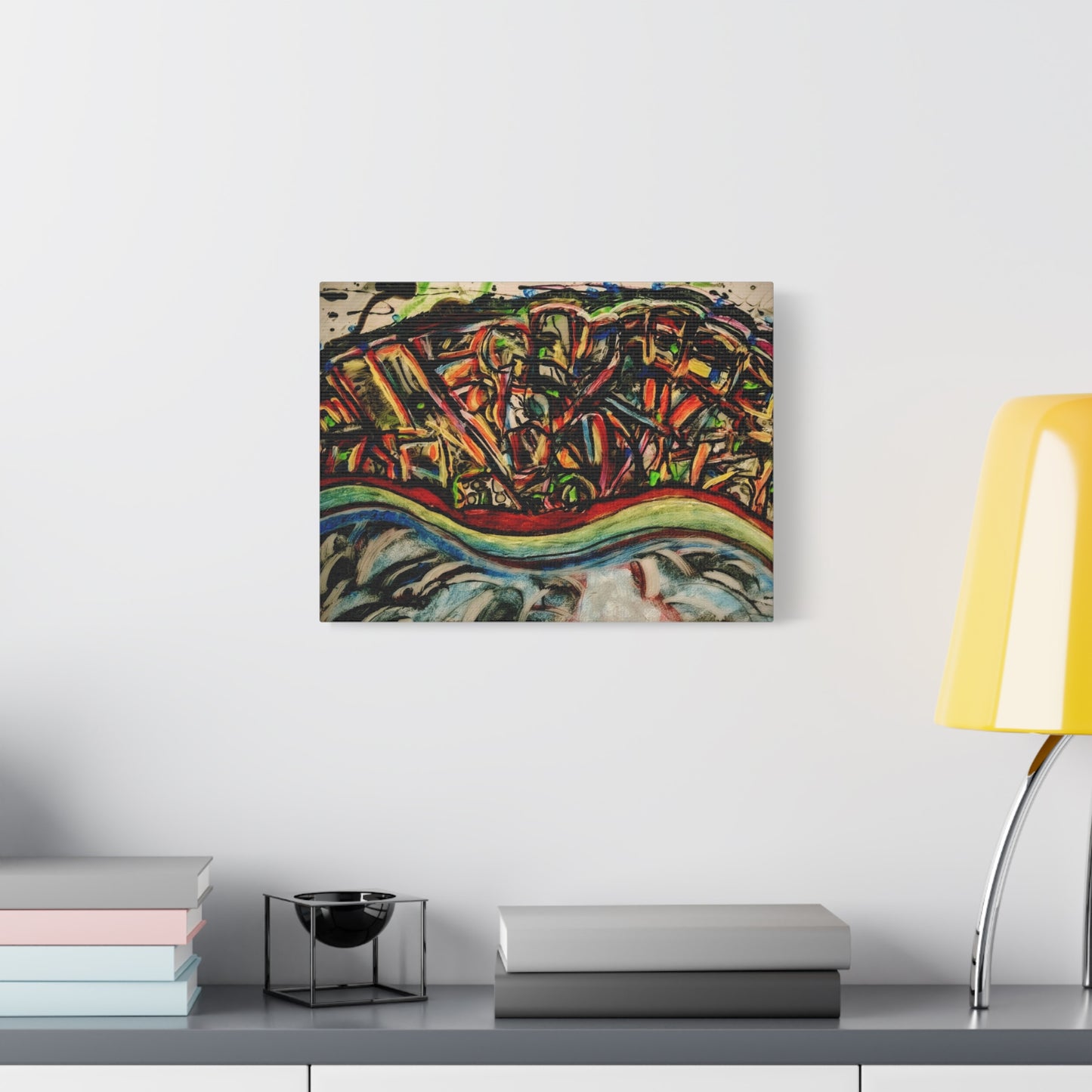 Acrylic_inequalities - Abstract Coastal Cityscape Canvas — Vibrant Ocean Wave Wall Art