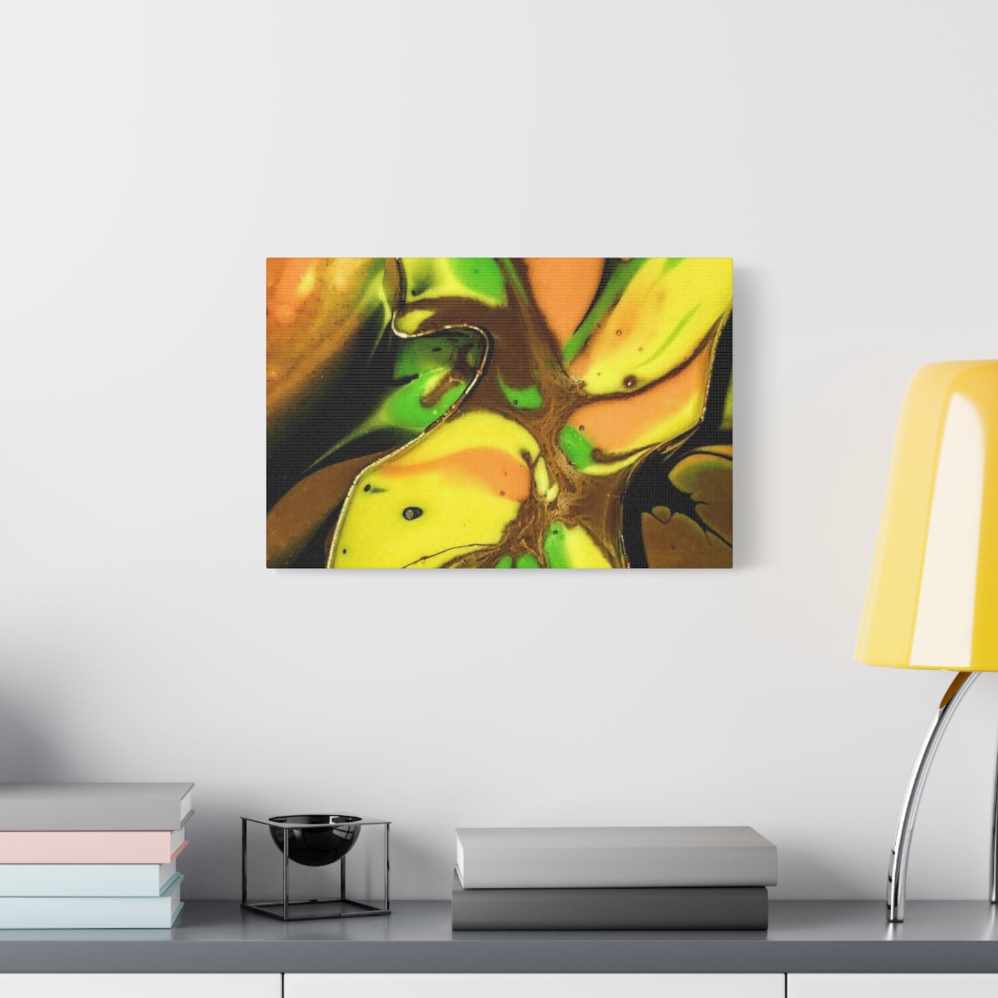 Abstract Green & Gold Fluid Art Matte Canvas Print (Stretched)