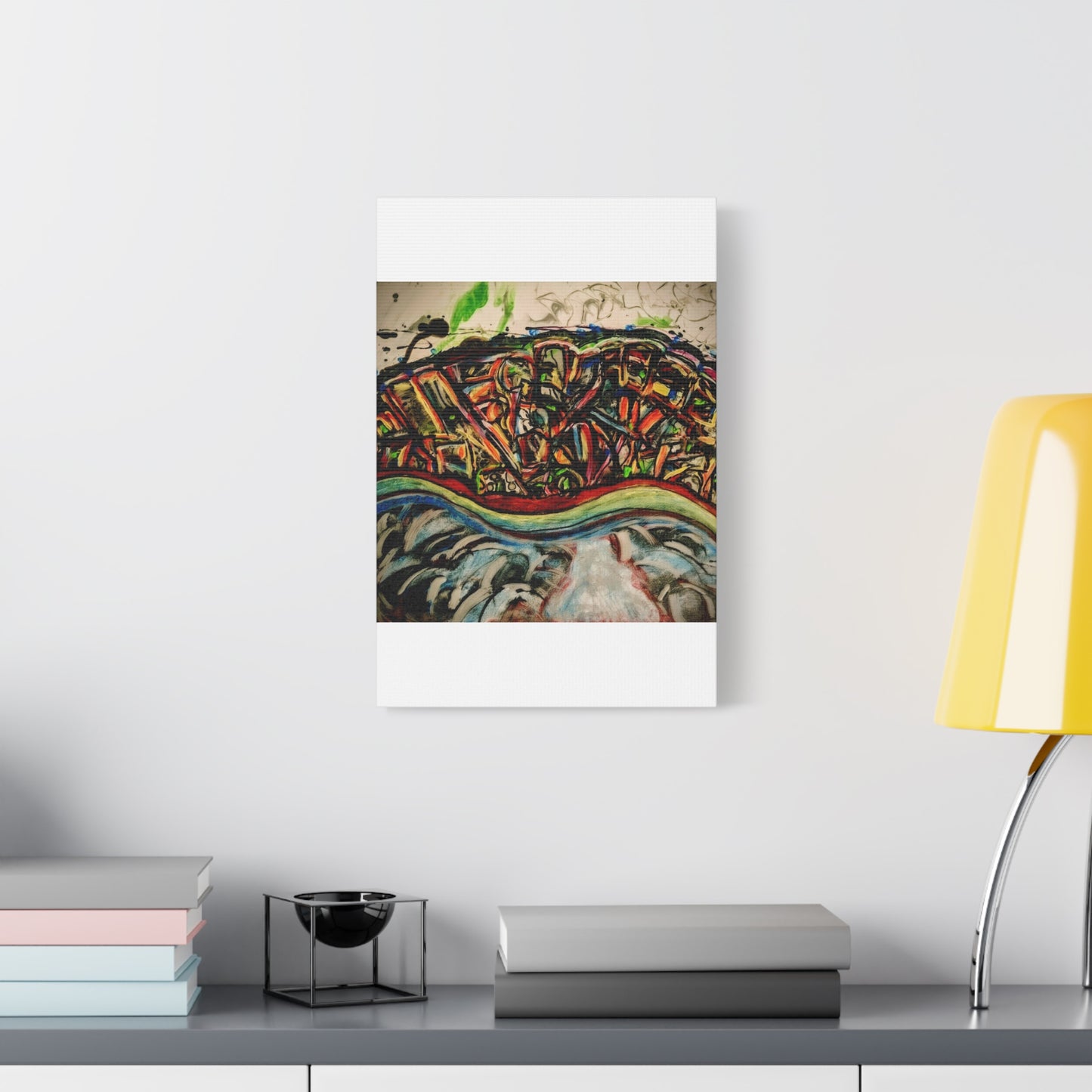 Acrylic_inequalities - Abstract Coastal Cityscape Canvas — Vibrant Ocean Wave Wall Art