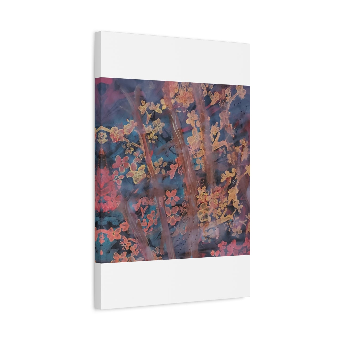 Abstract Floral Canvas Print — Moody Pink & Blue Stretched Wall Art