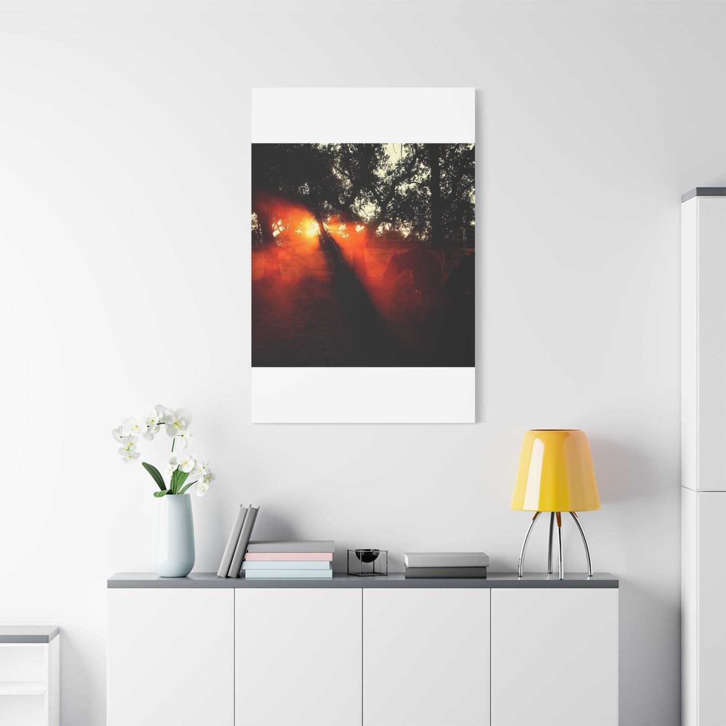 Sunset Forest Matte Canvas Wall Art — Dramatic Orange Light Photography