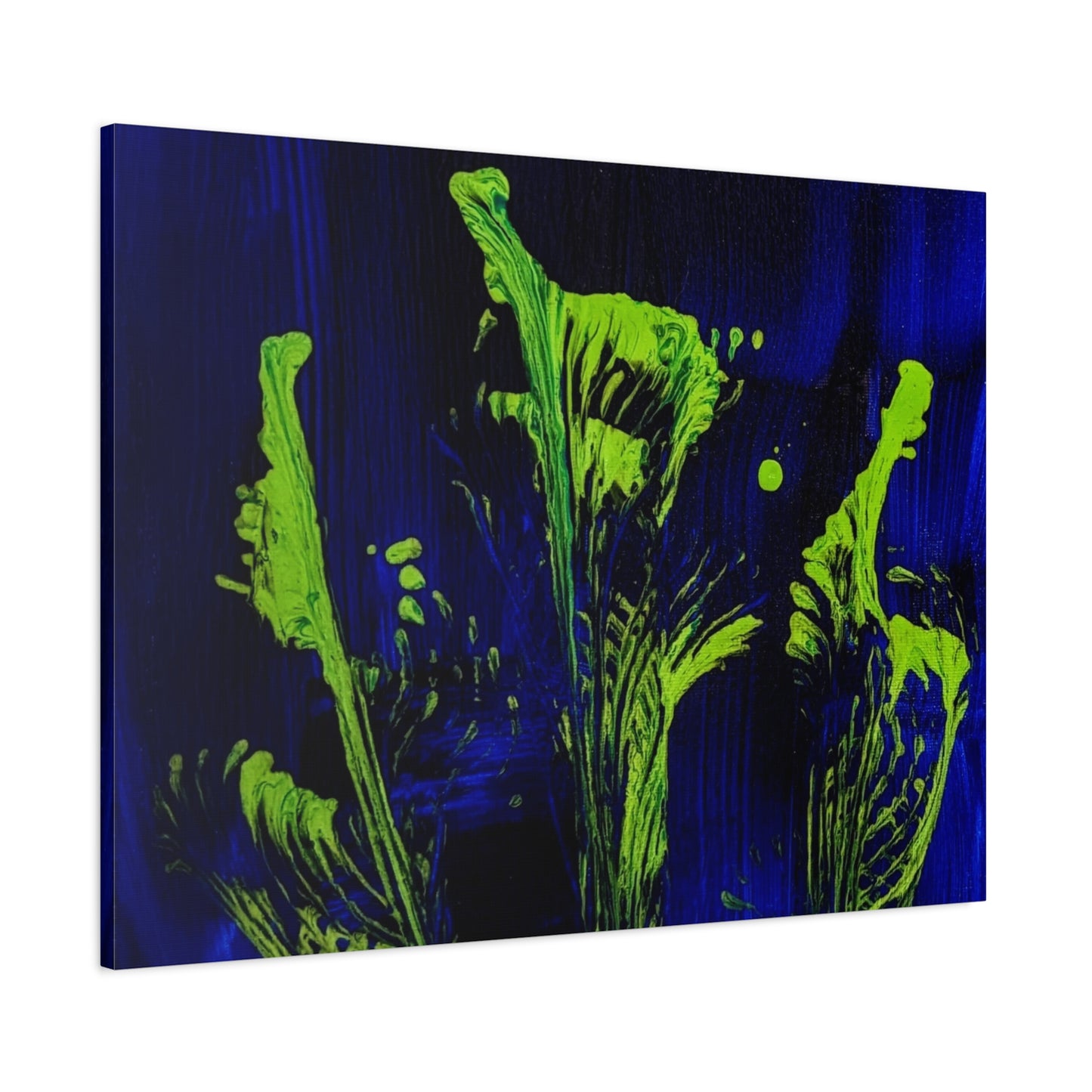 calla_lillies_pt.2 - Neon Floral Abstract Canvas Print — Blue & Lime Stretched Wall Art