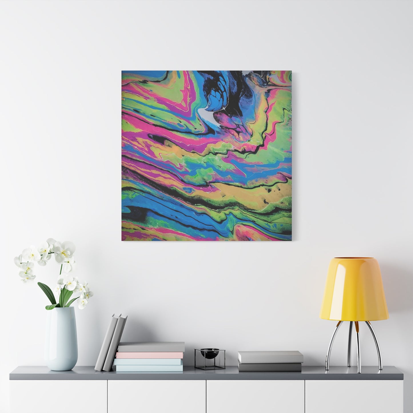 Abstract Neon Fluid Art Canvas Print — Vibrant Psychedelic Wall Decor