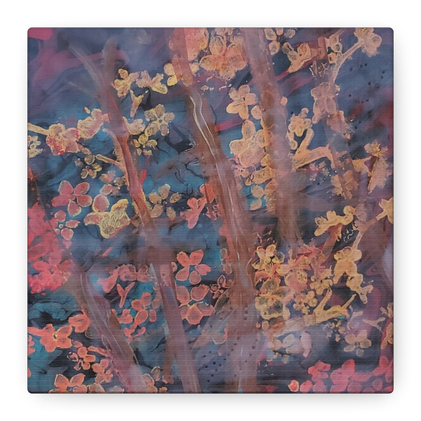 Abstract Floral Canvas Print — Moody Pink & Blue Stretched Wall Art