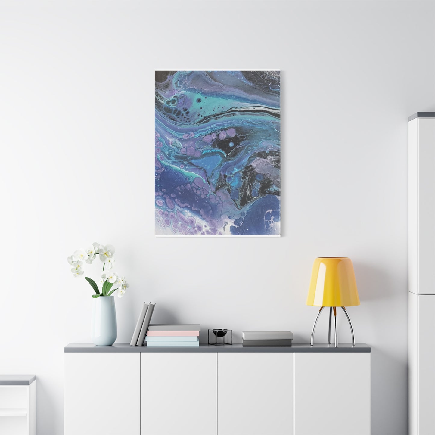 Abstract Ocean Wave Matte Canvas Print — Blue & Purple Fluid Art, Stretched 1.25"