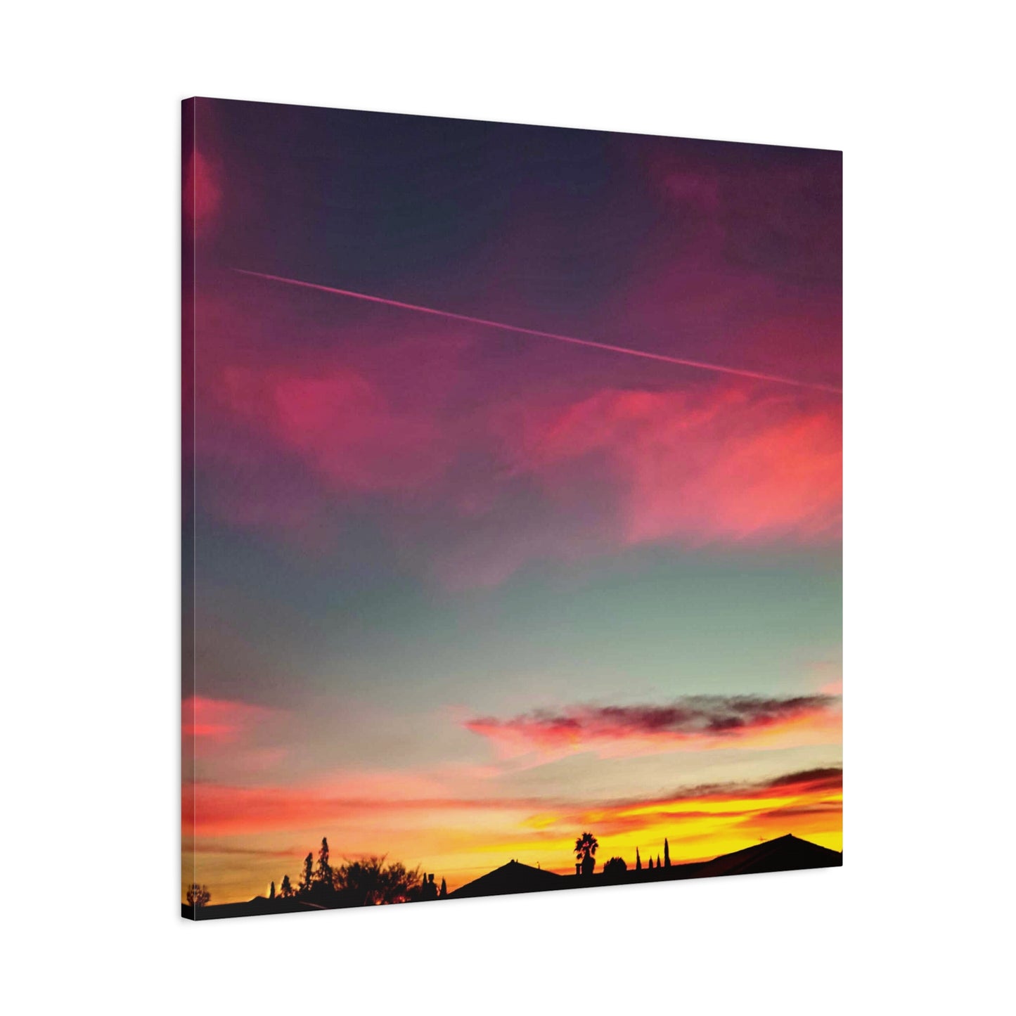 pink sky at morning - Horizon Matte Canvas Print — Vibrant Pink & Teal Sky Wall Art, Stretched 1.25"