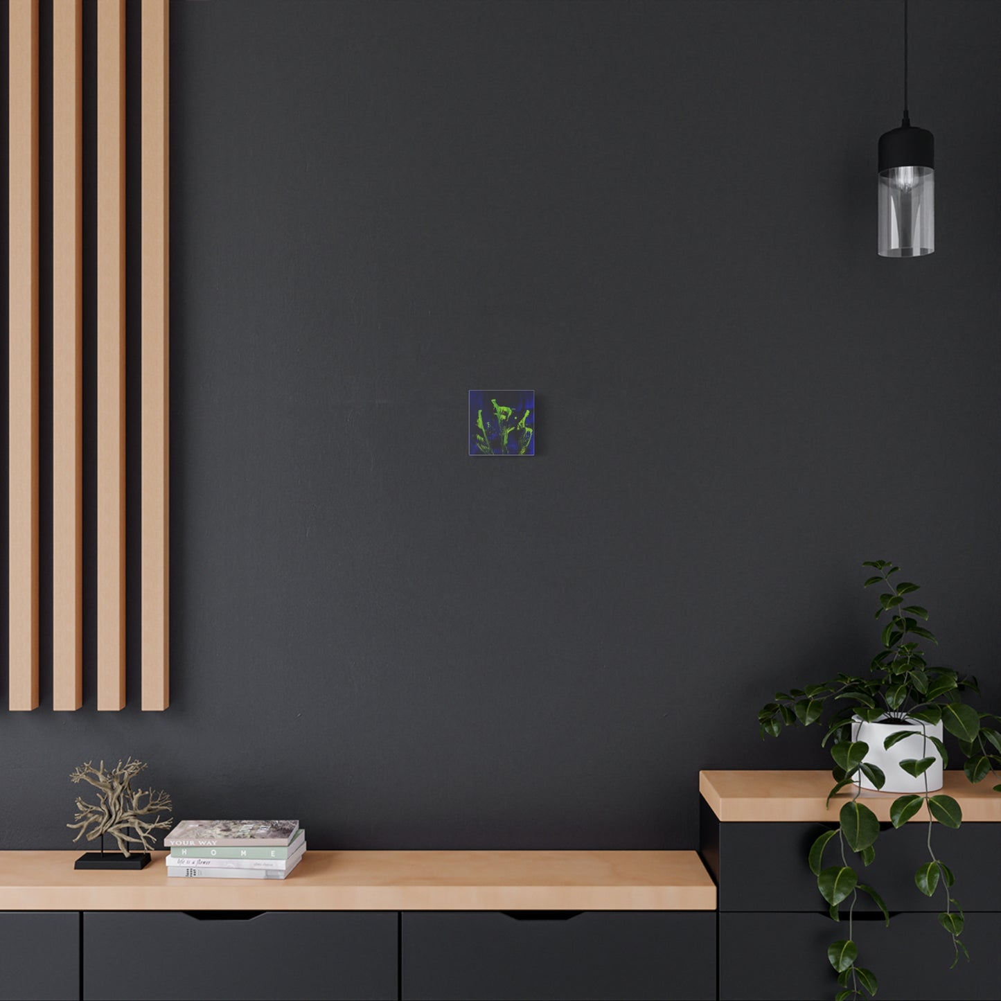 calla_lillies_pt.2 - Neon Floral Abstract Canvas Print — Blue & Lime Stretched Wall Art
