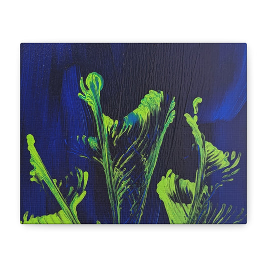 calla_lillies_pt.1 - Abstract Neon Fern Canvas Wall Art — Blue & Lime Matte Stretched Canvas