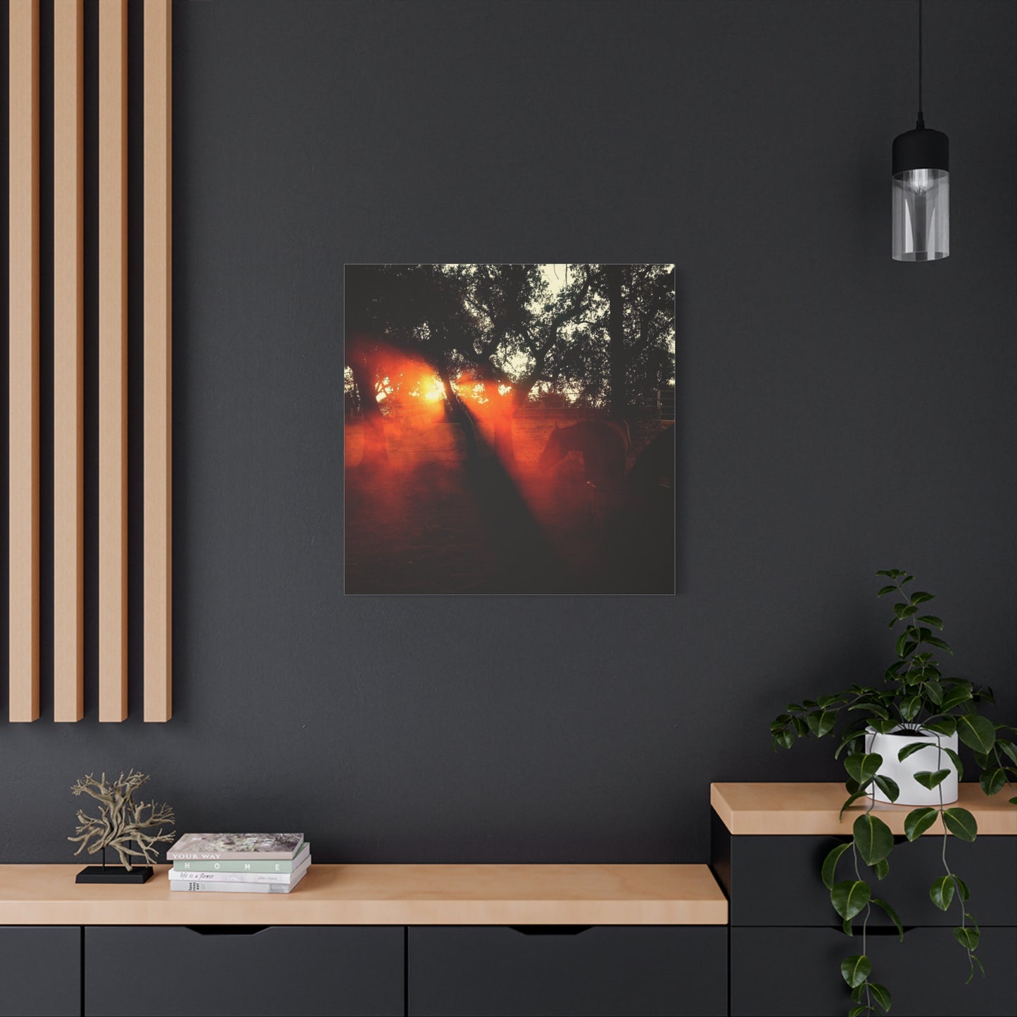 Sunset Forest Matte Canvas Wall Art — Dramatic Orange Light Photography