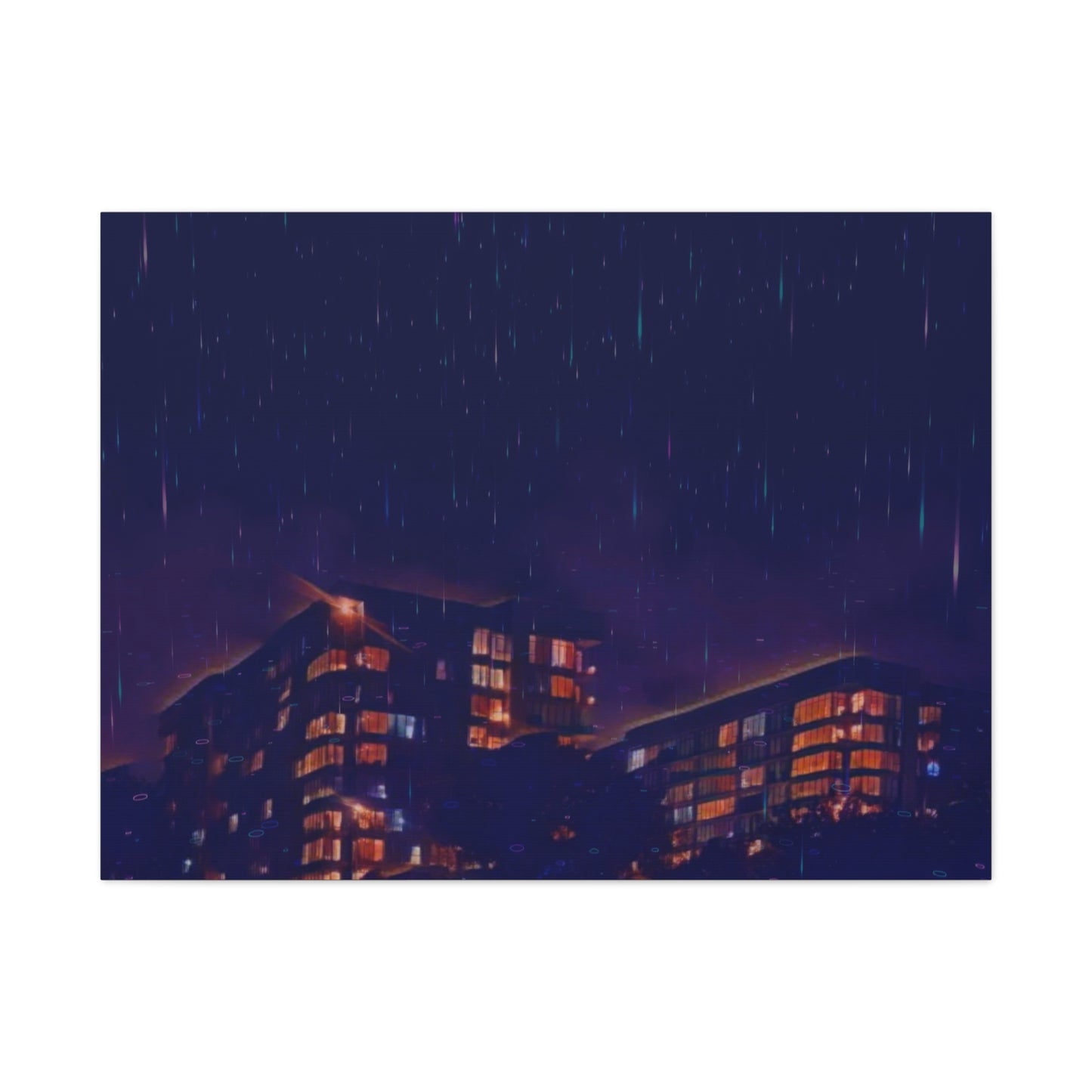 Neon Percipitation @ night - Canvas Print — Moody Urban Wall Art