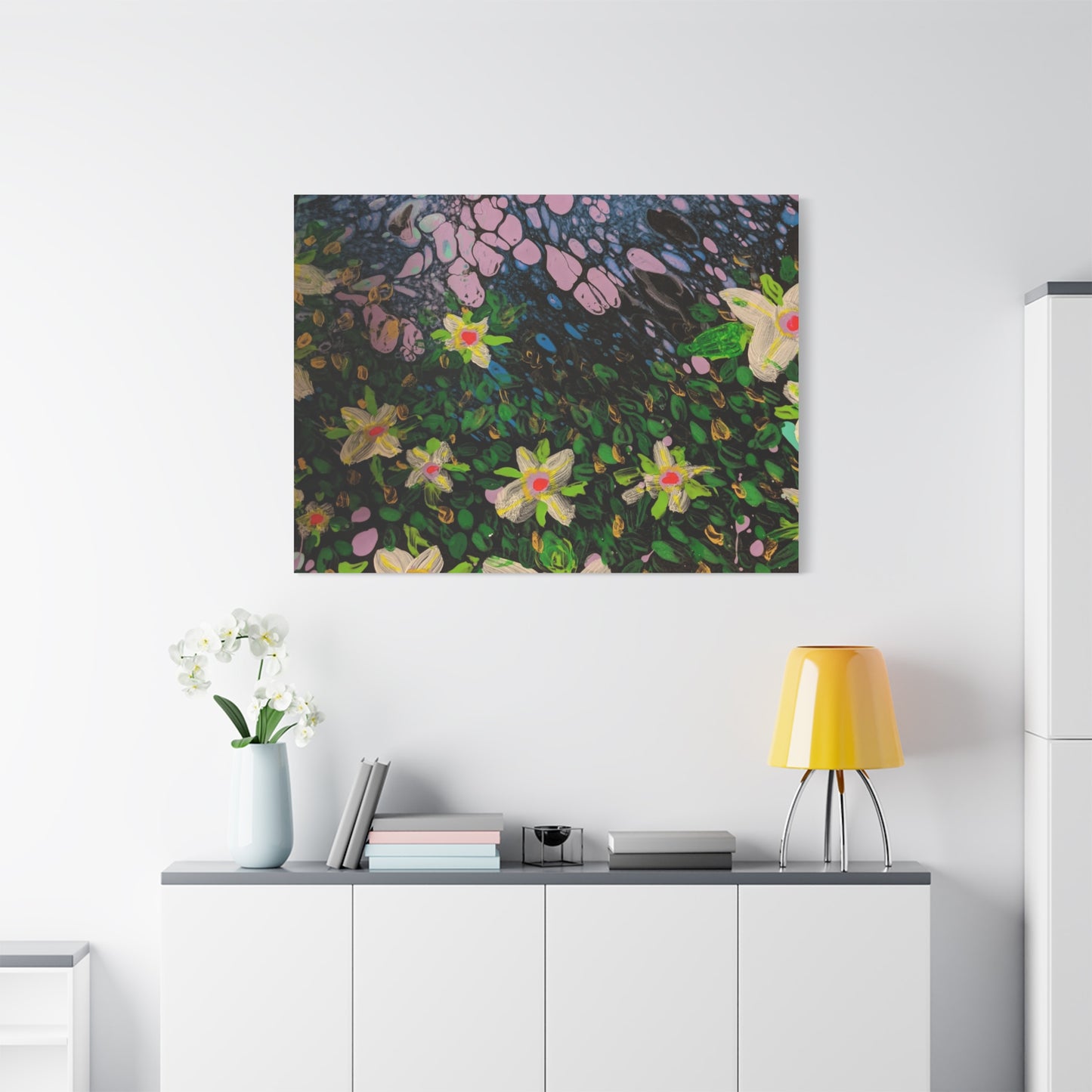 Floetrol&Flowers - Night Pour Garden Matte Canvas Print — Stretched Wall Art