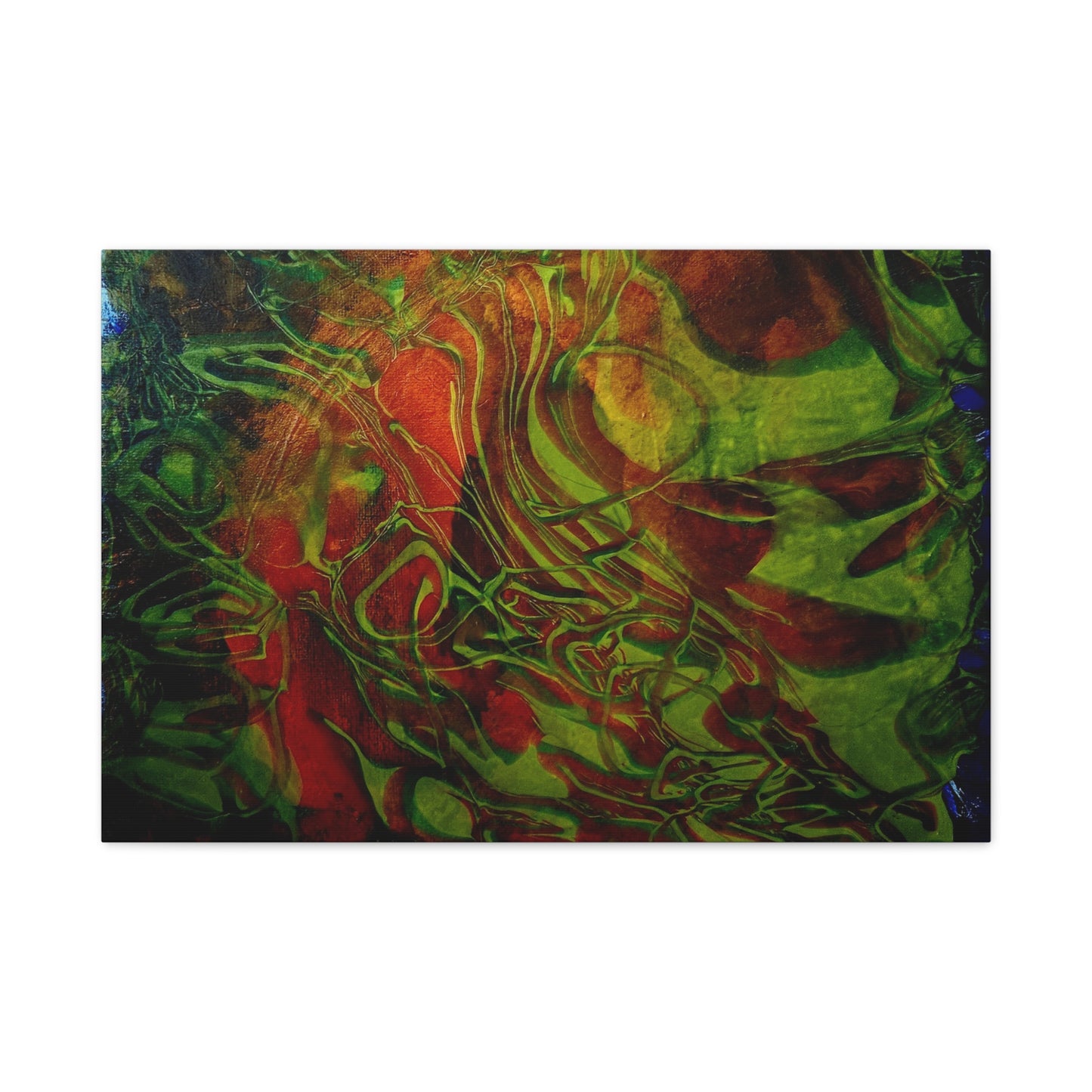 Abstract Green & Red Fluid Art Canvas Print