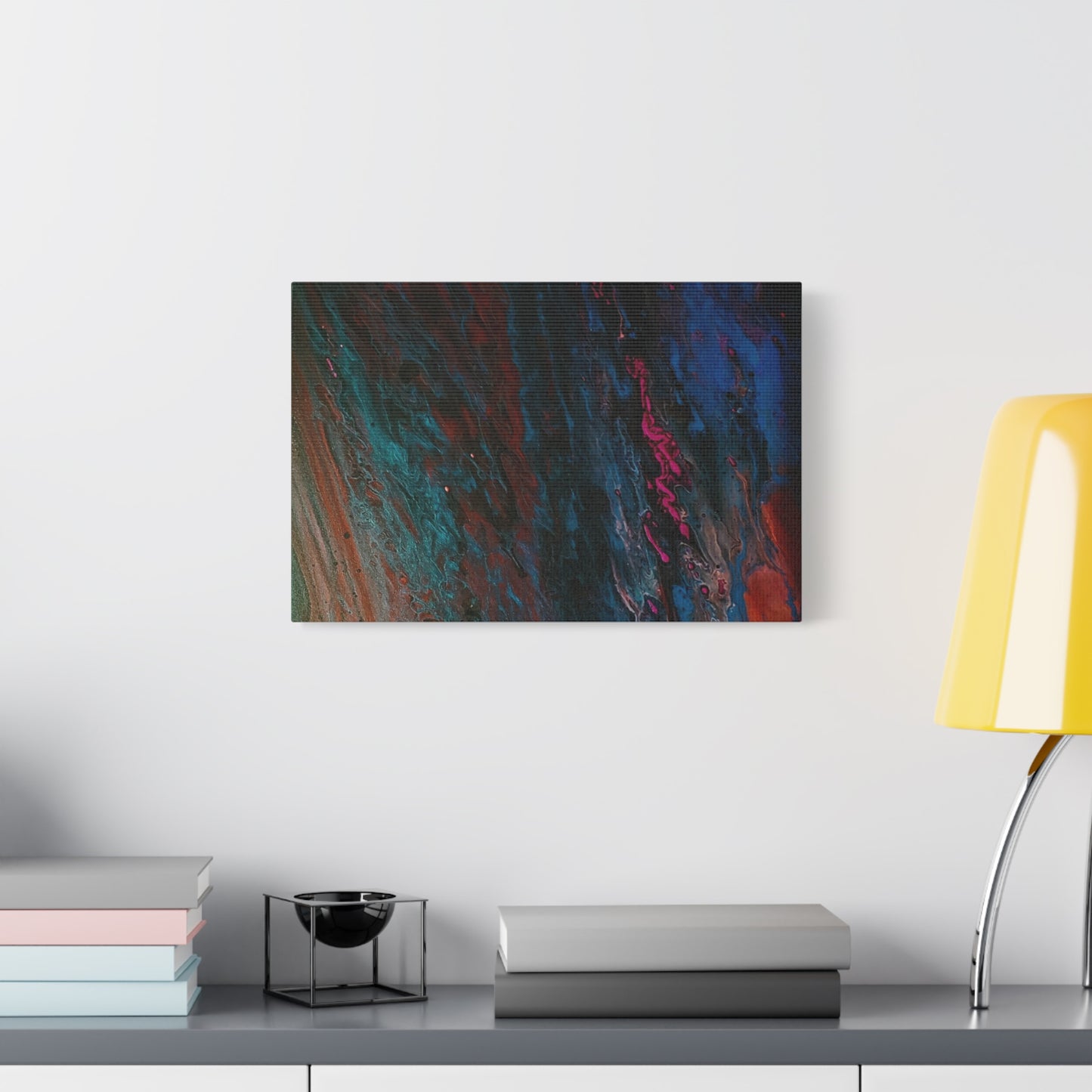 Abstract Fluid Art Canvas Wall Art - Jupiter pour — Vibrant Ocean Night Matte Stretched Canvas