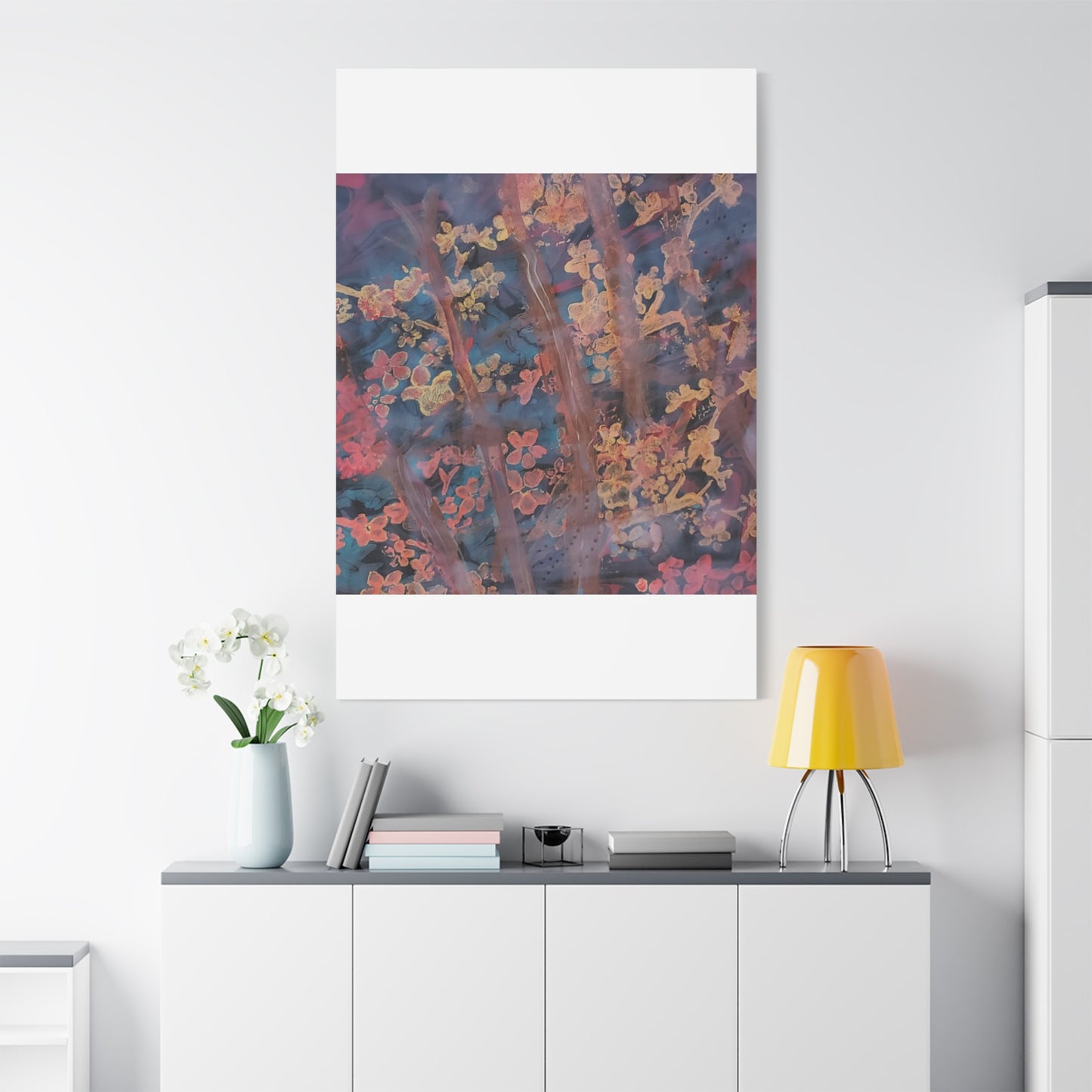 Abstract Floral Canvas Print — Moody Pink & Blue Stretched Wall Art