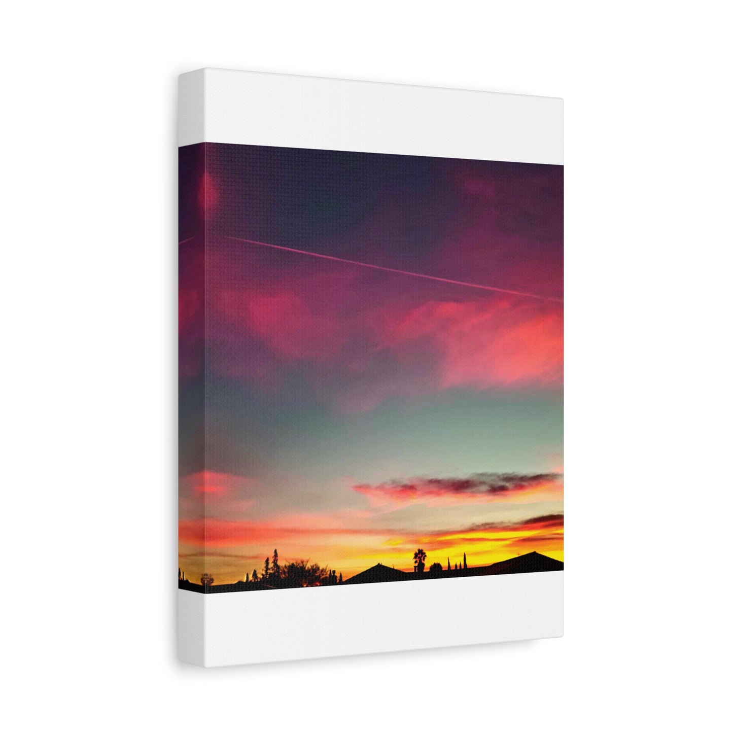 pink sky at morning - Horizon Matte Canvas Print — Vibrant Pink & Teal Sky Wall Art, Stretched 1.25"