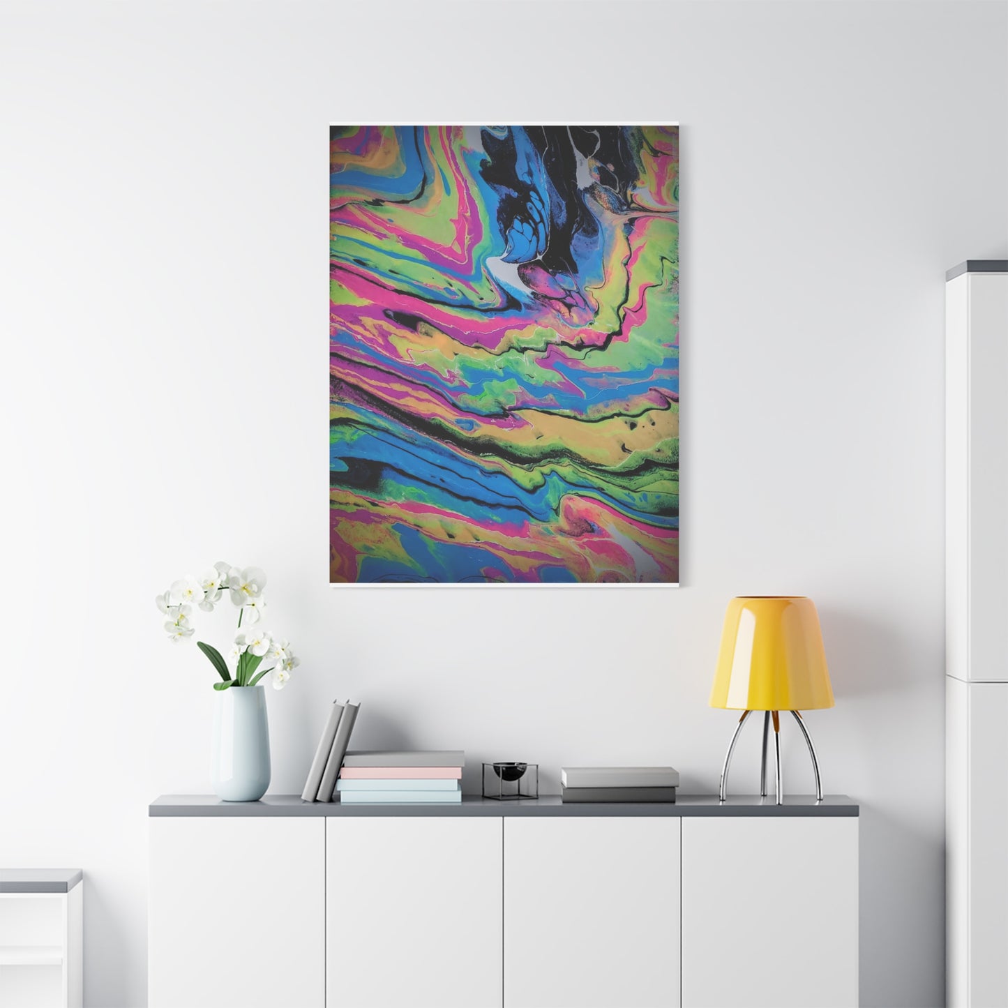 Abstract Neon Fluid Art Canvas Print — Vibrant Psychedelic Wall Decor