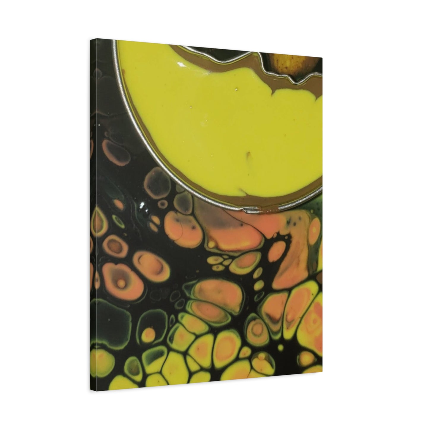 Abstract Fluid Art Canvas Print — Yellow & Black Cell Pour