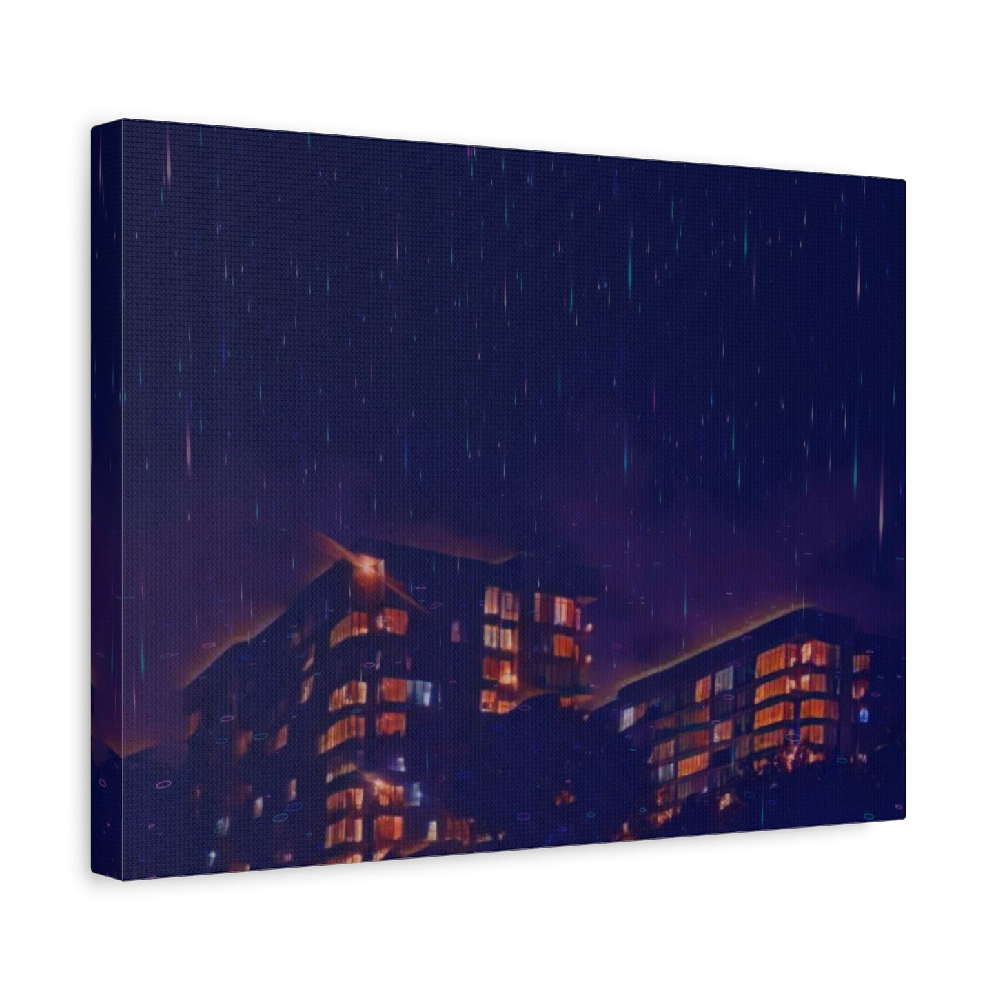 Neon Percipitation @ night - Canvas Print — Moody Urban Wall Art
