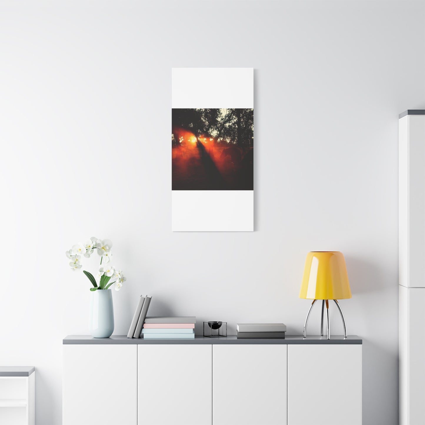 Sunset Forest Matte Canvas Wall Art — Dramatic Orange Light Photography