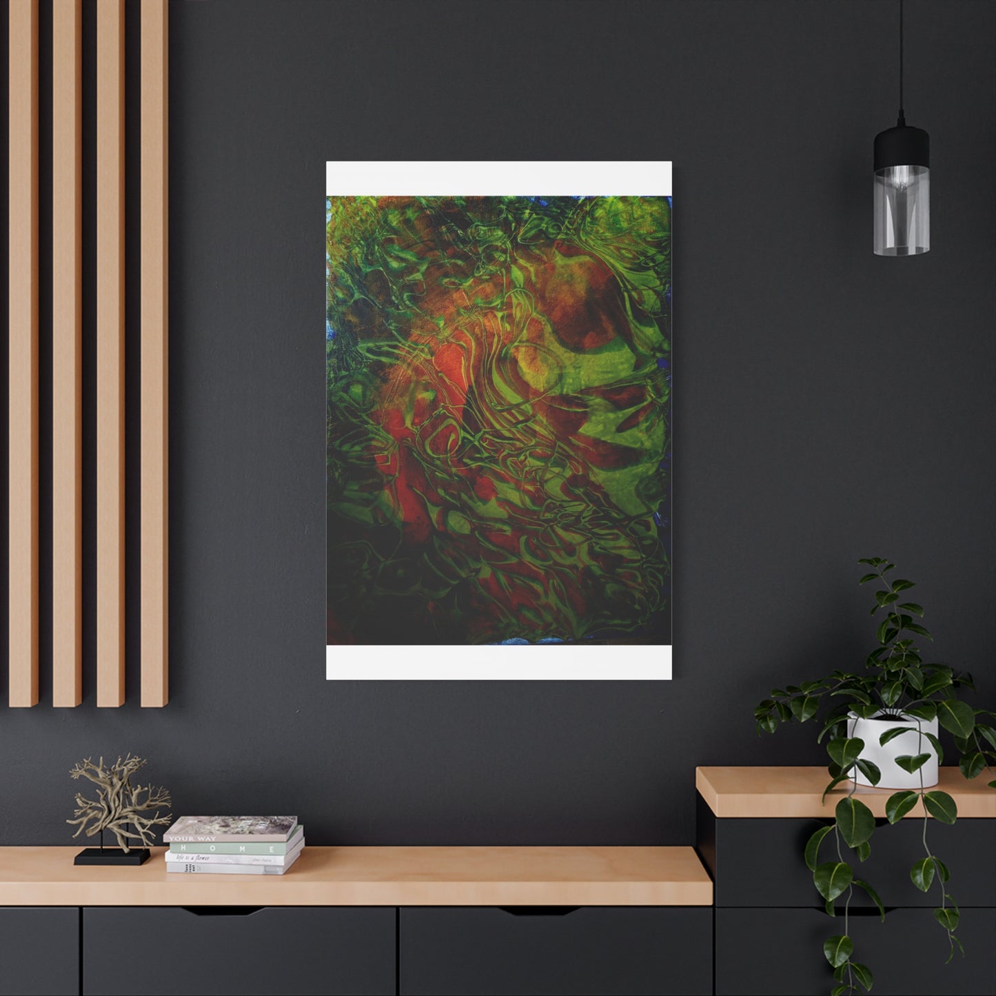 Abstract Green & Red Fluid Art Canvas Print