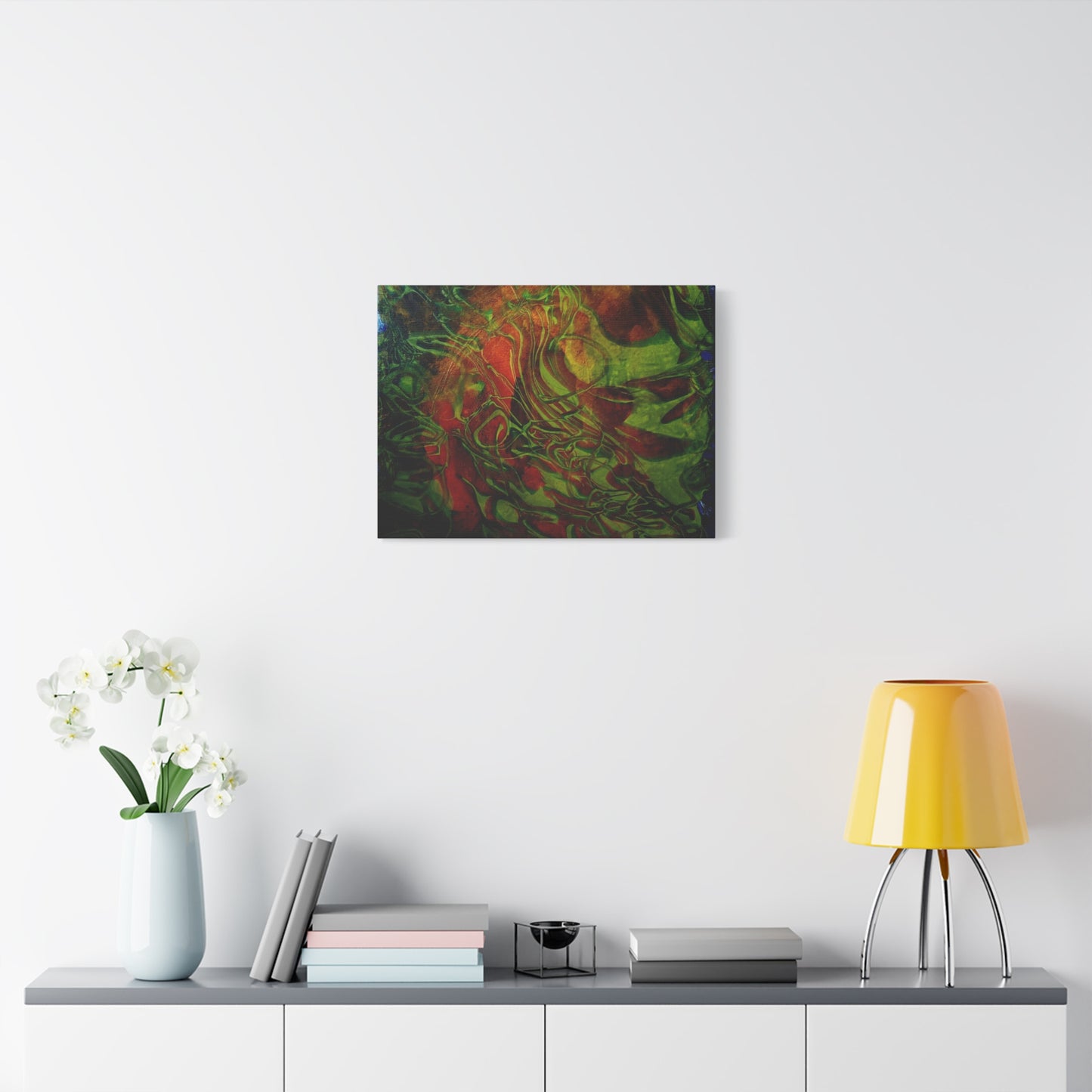 Abstract Green & Red Fluid Art Canvas Print