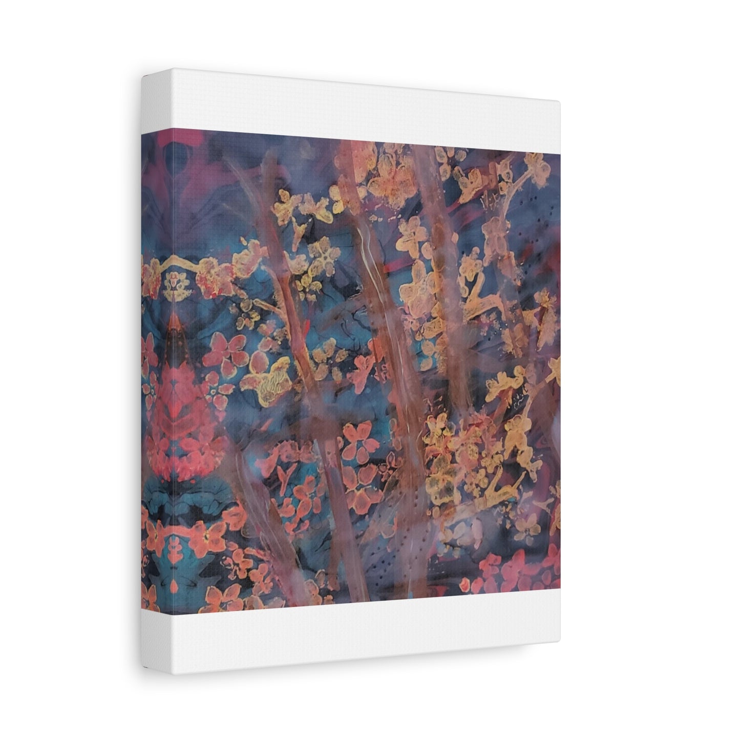 Abstract Floral Canvas Print — Moody Pink & Blue Stretched Wall Art