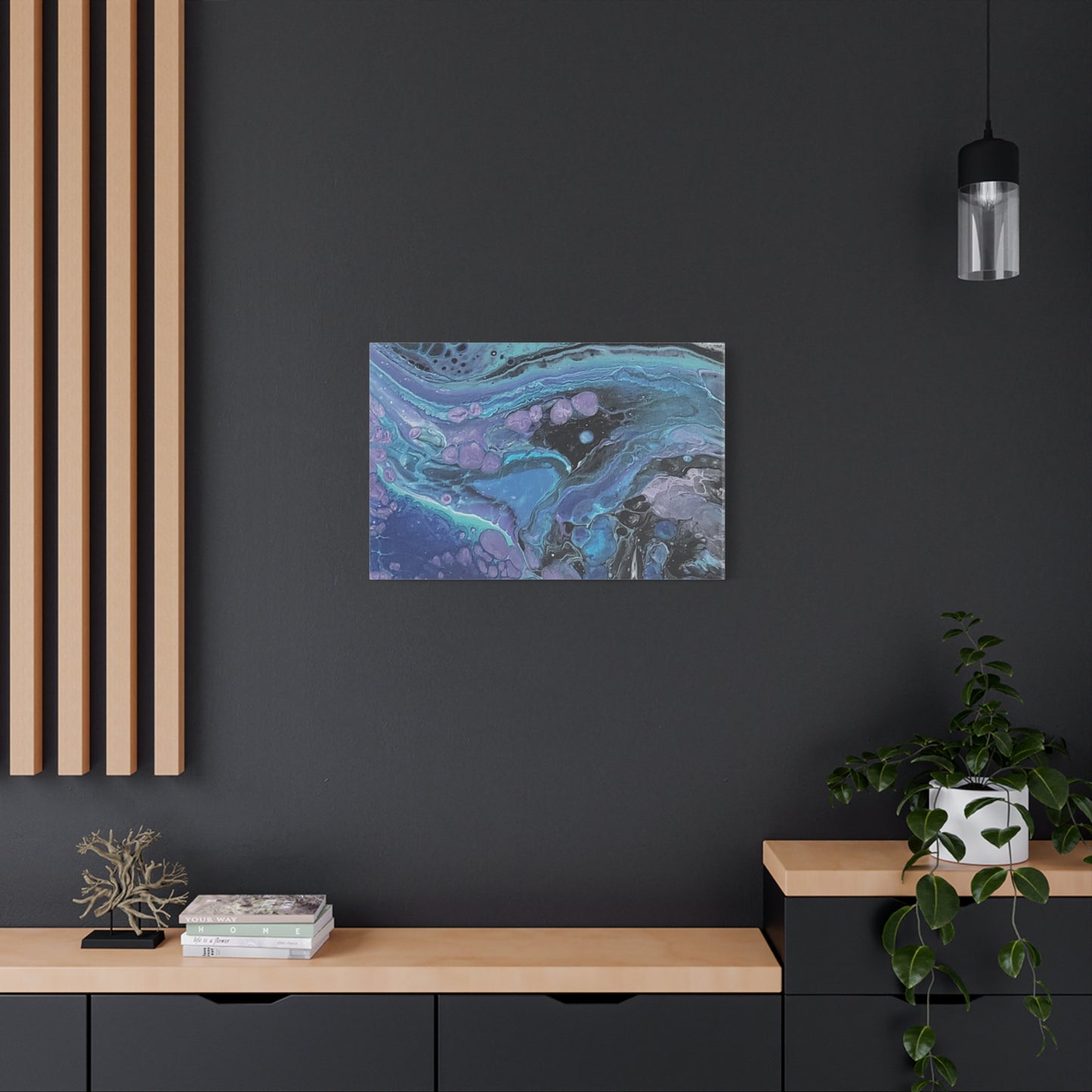 Abstract Ocean Wave Matte Canvas Print — Blue & Purple Fluid Art, Stretched 1.25"