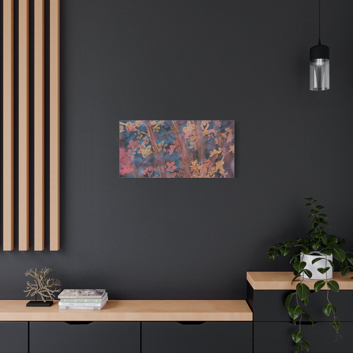 Abstract Floral Canvas Print — Moody Pink & Blue Stretched Wall Art
