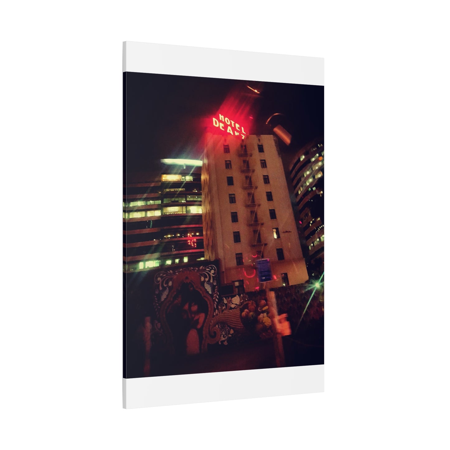 Hotel DeAnza - City Nightscape Canvas Print — Urban Street Art Building Matte Stretched 1.25"