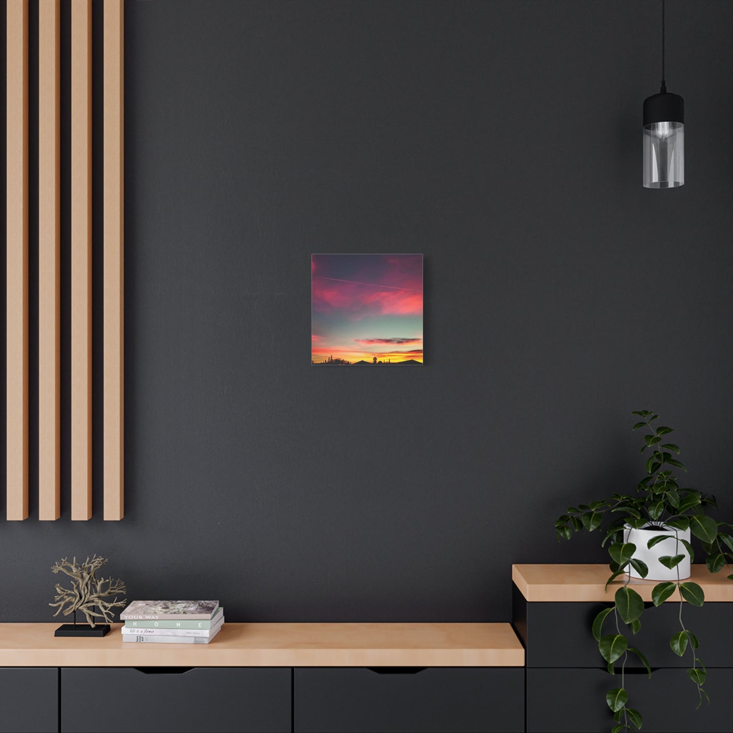 pink sky at morning - Horizon Matte Canvas Print — Vibrant Pink & Teal Sky Wall Art, Stretched 1.25"