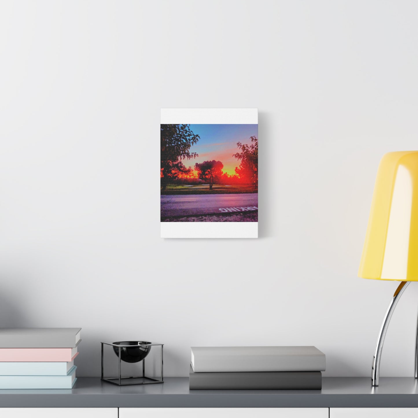 4th green @muni - Sunset Park Matte Canvas Print — Vibrant Red & Orange Landscape Wall Art